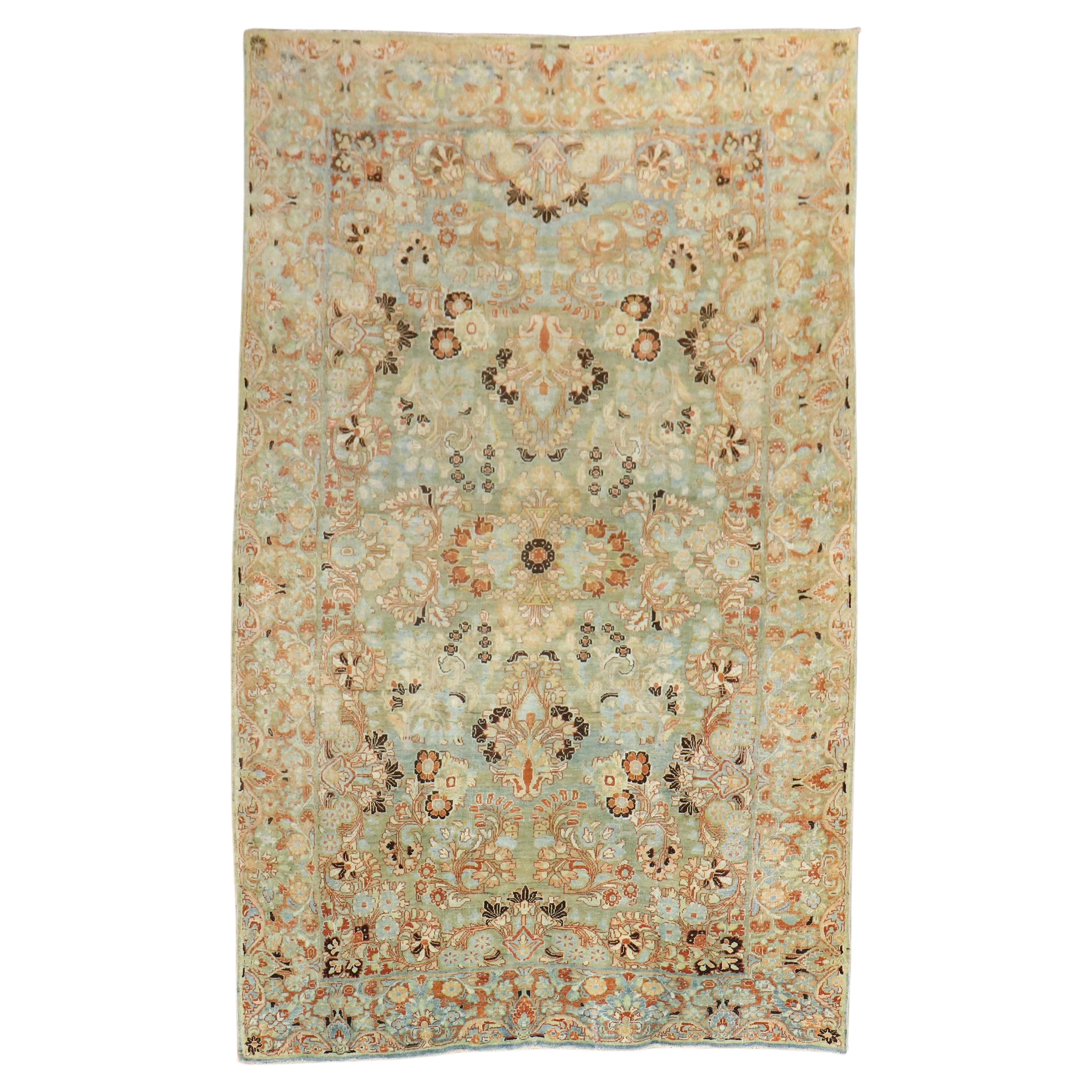 Zabihi Collection  Blue Peach Green Persian Sarouk Rug