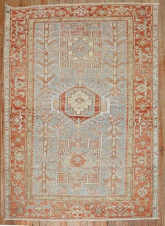 Zabihi Collection Blue Persian Heriz Karadja Accent Rug