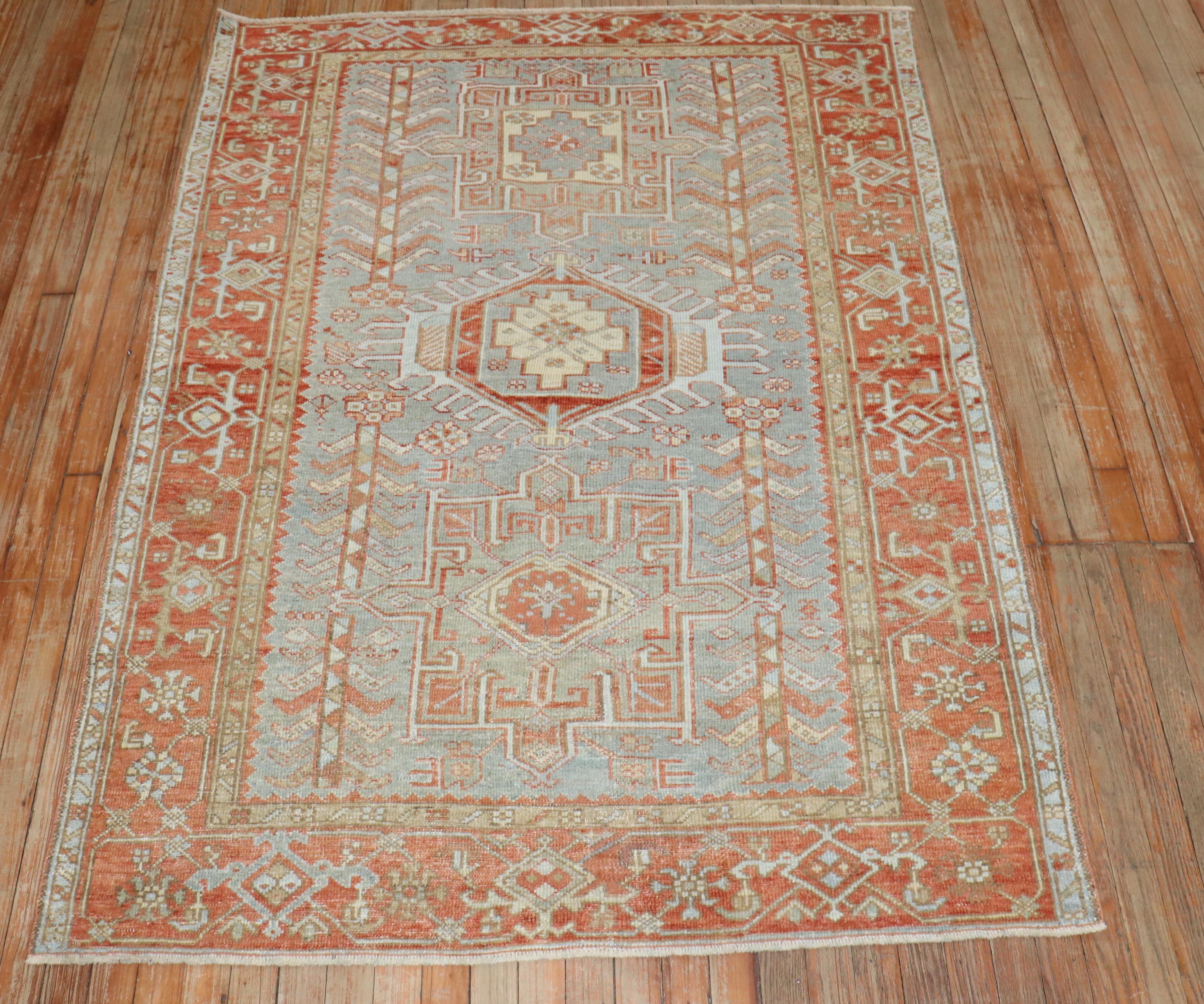 Tribal Zabihi Collection Blue Persian Heriz Karadja Accent Rug For Sale