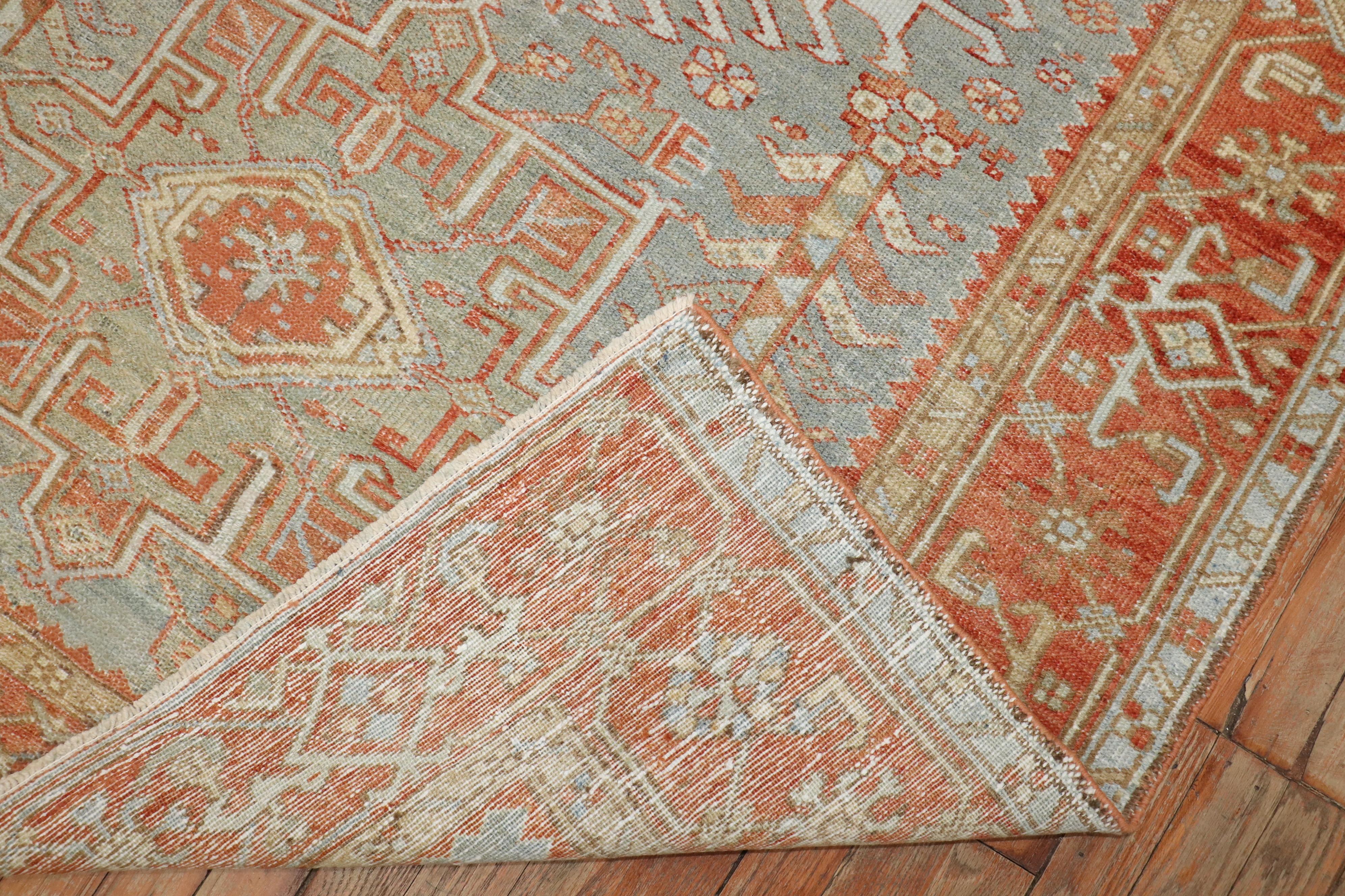 Hand-Woven Zabihi Collection Blue Persian Heriz Karadja Accent Rug For Sale