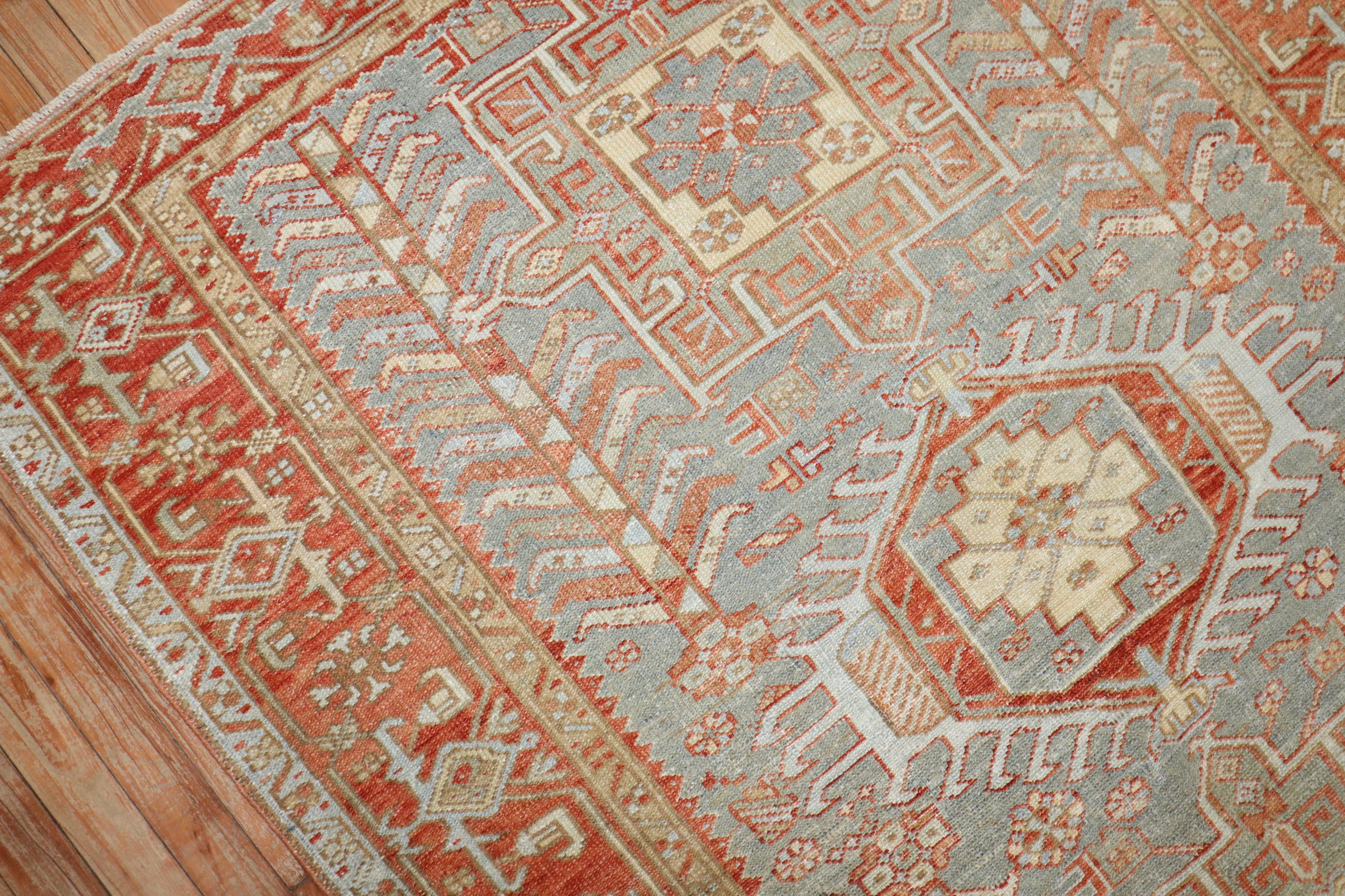 Wool Zabihi Collection Blue Persian Heriz Karadja Accent Rug For Sale