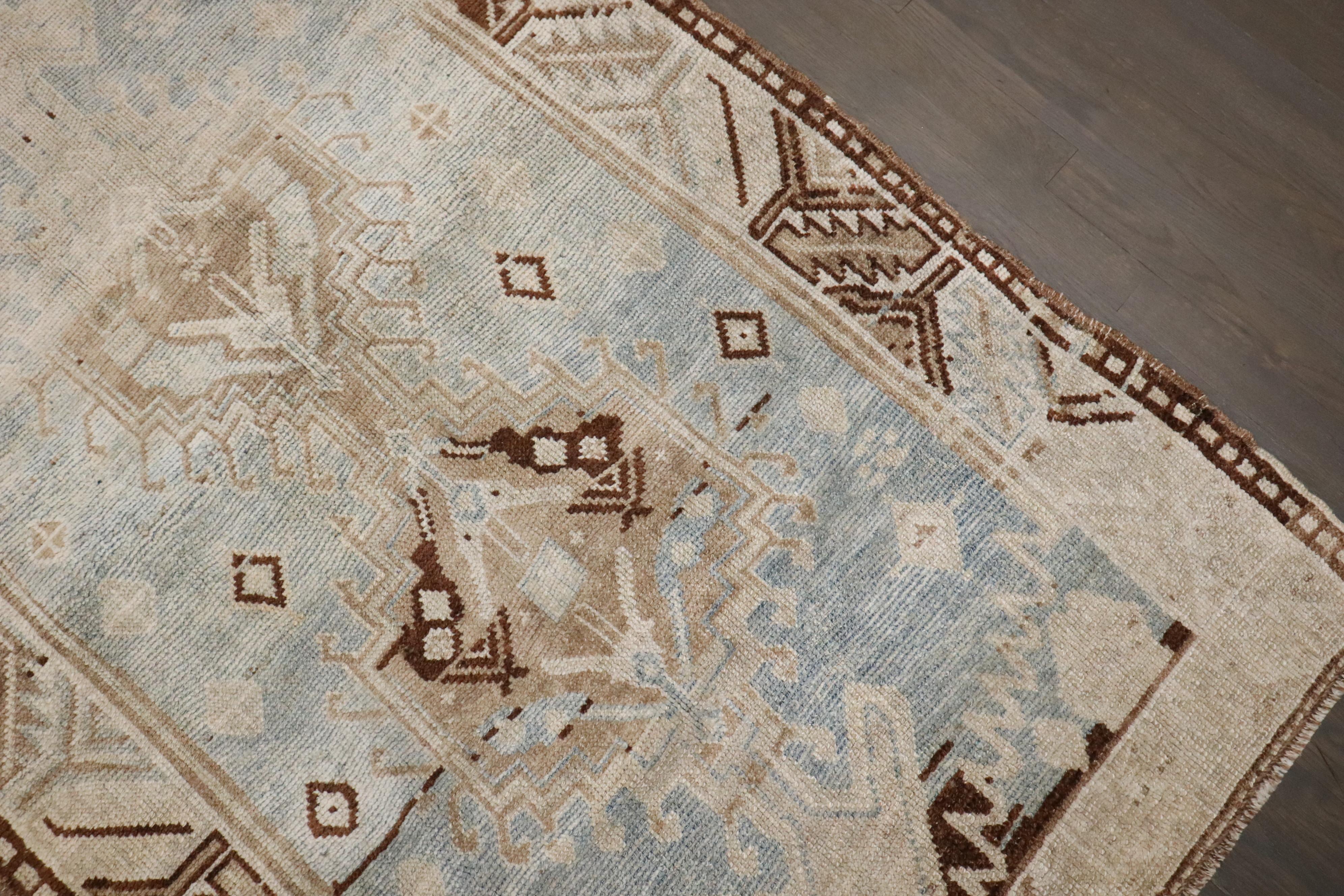 Tessuto a mano Tappeto Zabihi Collection Blue Persian Malayer Accent Small Size in vendita