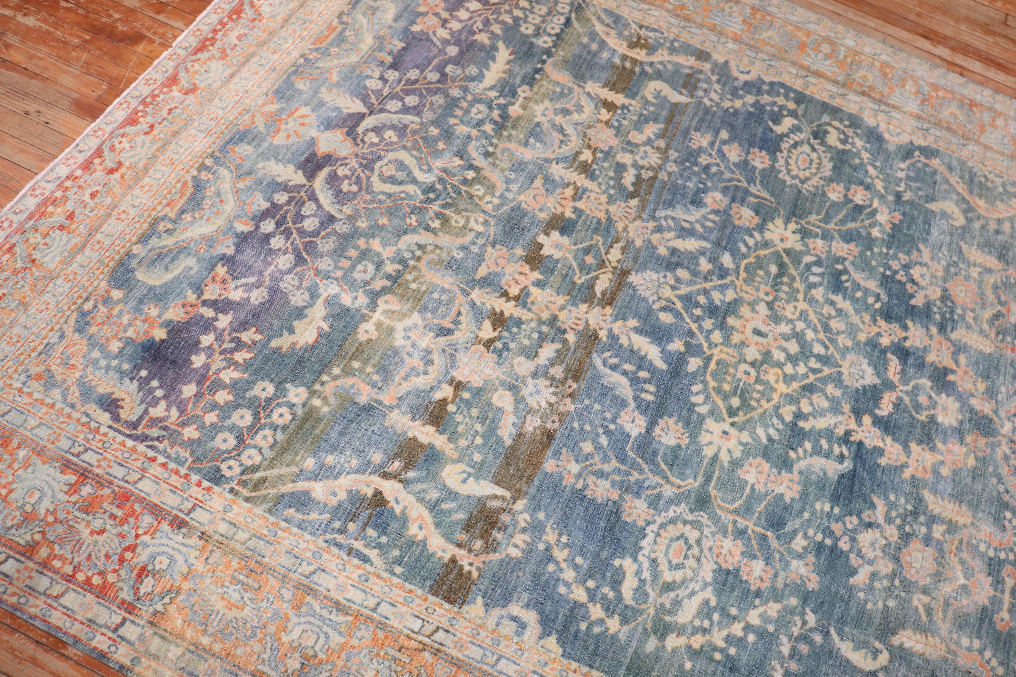 American Classical Zabihi Collection Blue Persian Sarouk Rug For Sale
