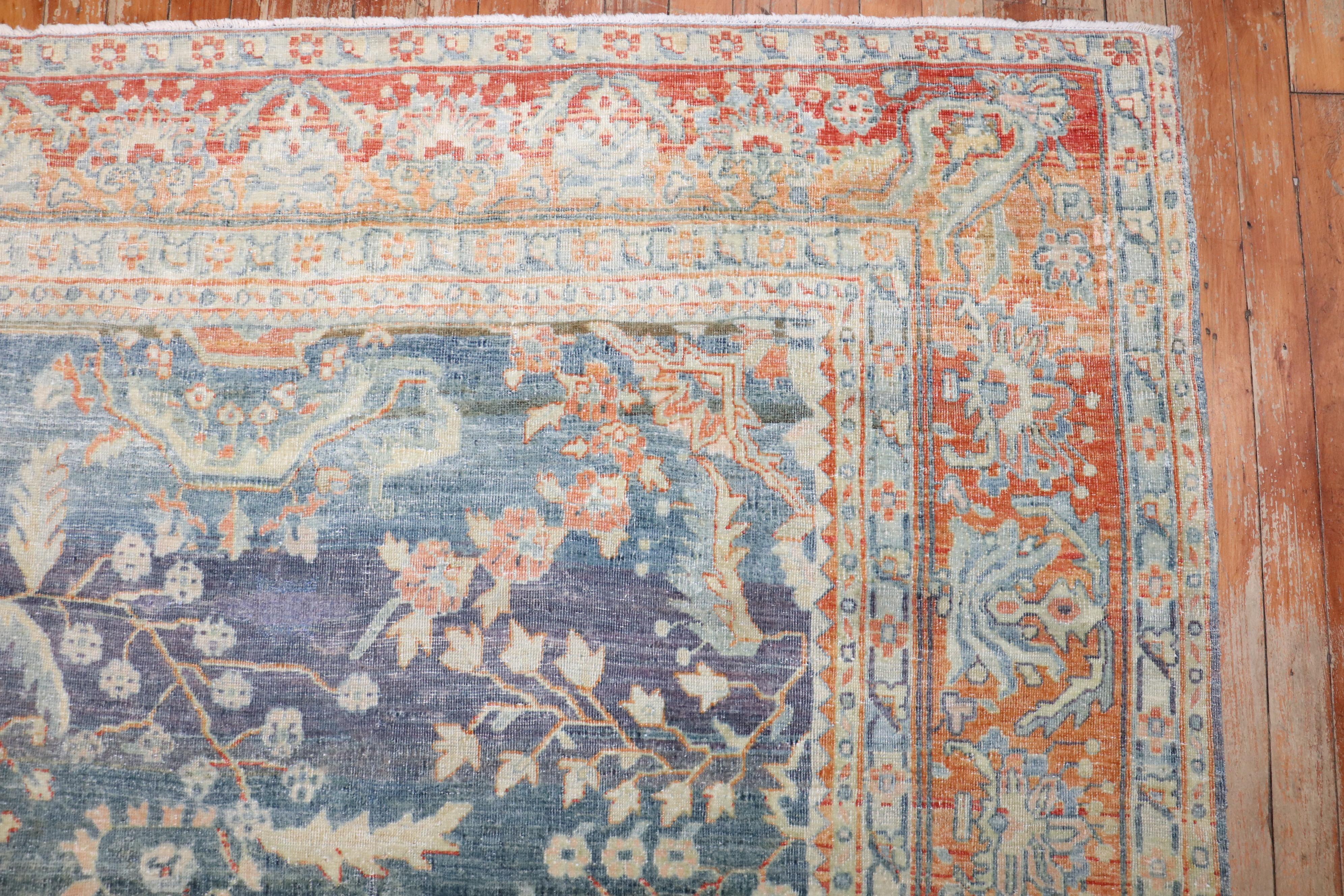 Hand-Knotted Zabihi Collection Blue Persian Sarouk Rug For Sale