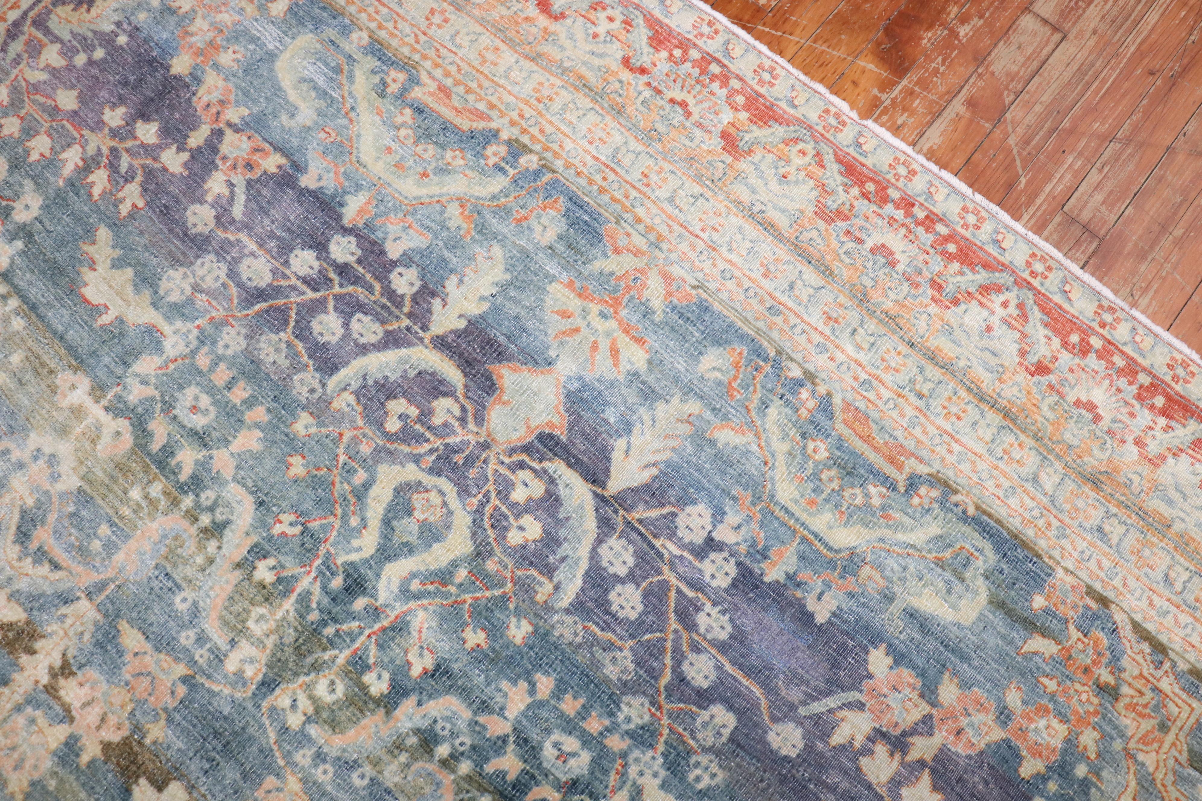 Zabihi Collection Blue Persian Sarouk Rug In Good Condition For Sale In New York, NY