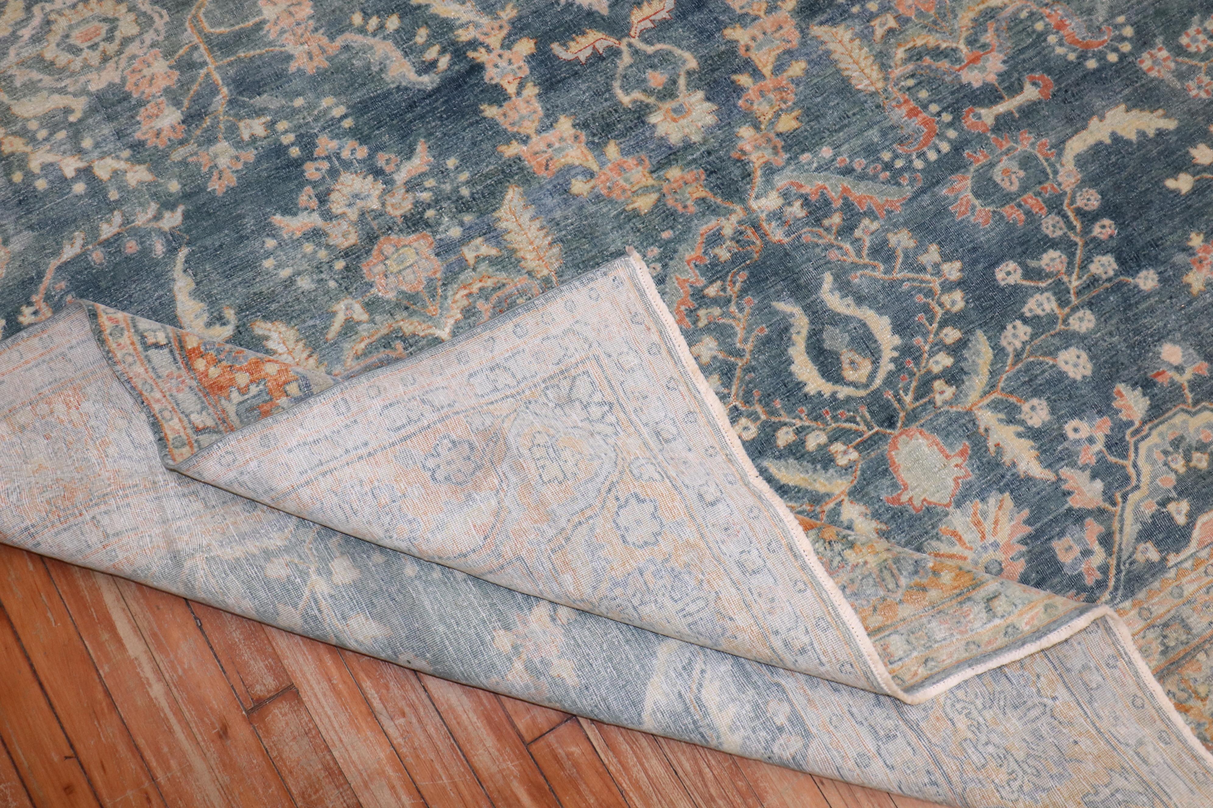 Wool Zabihi Collection Blue Persian Sarouk Rug For Sale