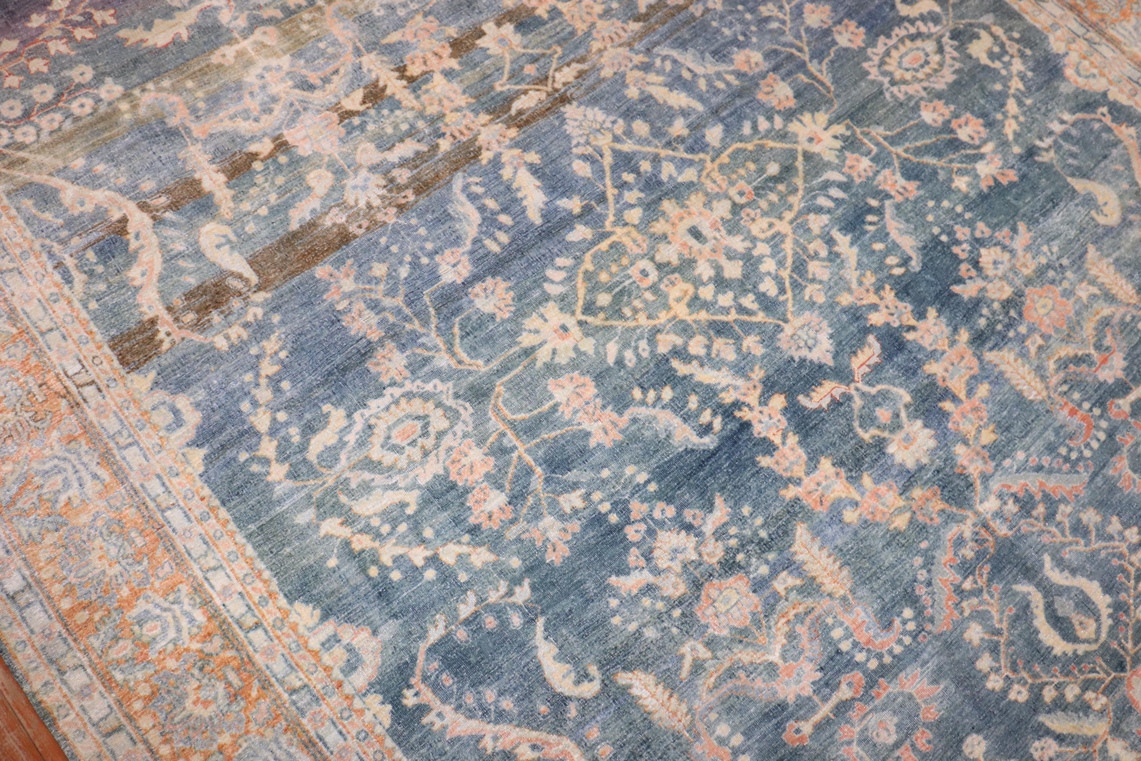 Zabihi Collection Blue Persian Sarouk Rug For Sale 1