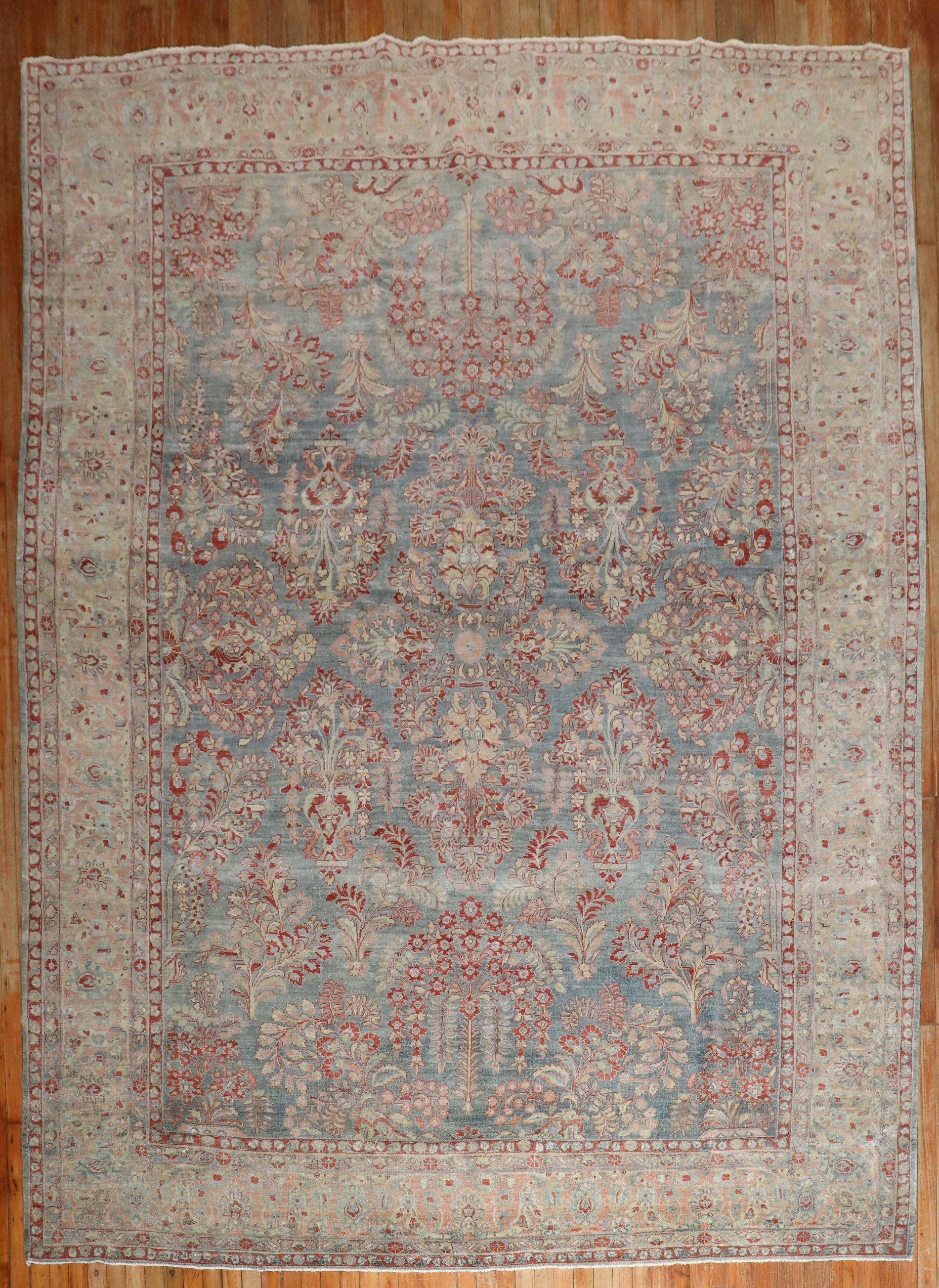 Empire Revival Zabihi Collection Blue Pink Persian Sarouk  Rug For Sale