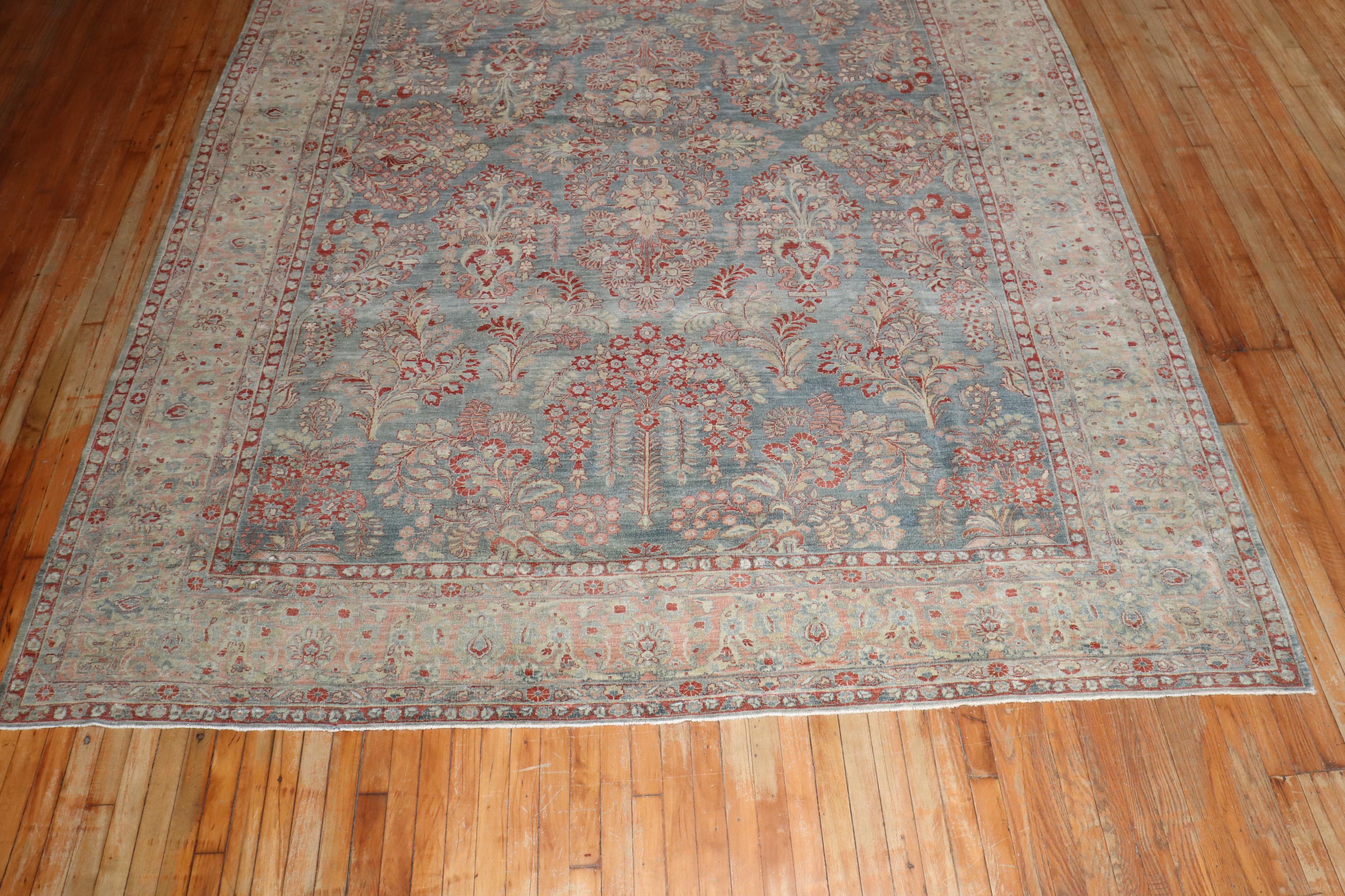 Zabihi Collection Blue Pink Persian Sarouk  Rug In Good Condition For Sale In New York, NY