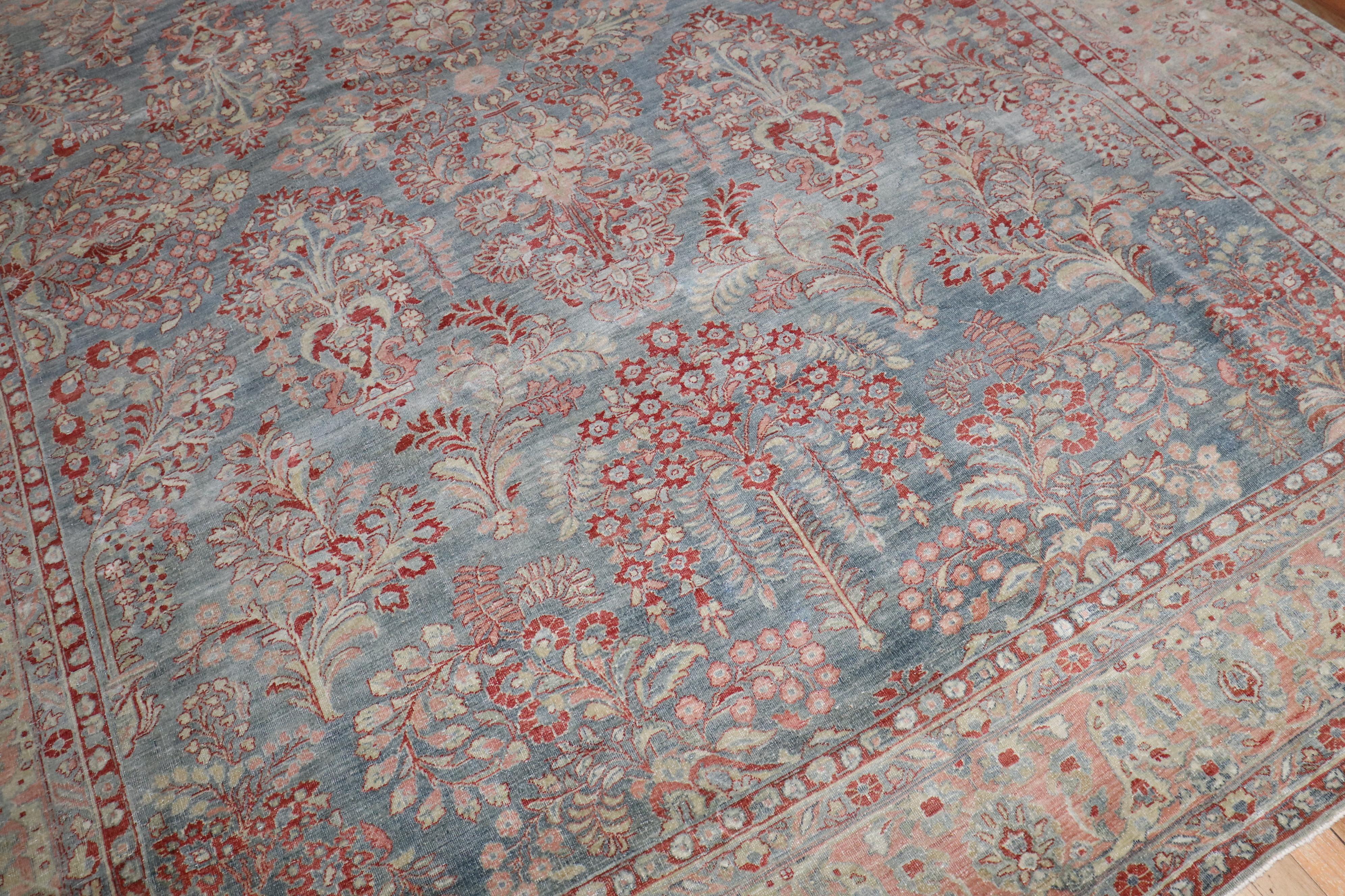 20th Century Zabihi Collection Blue Pink Persian Sarouk  Rug For Sale