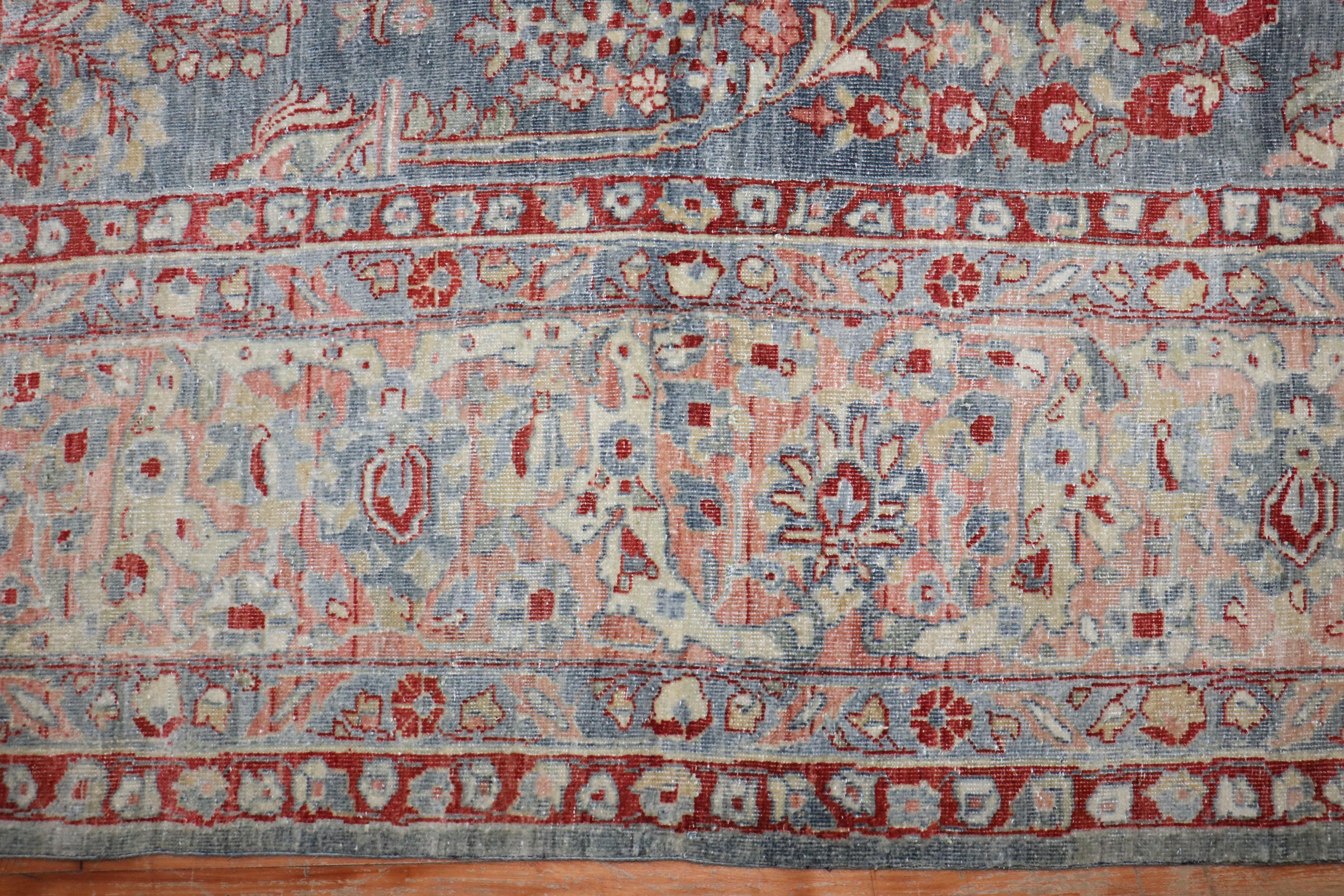 Wool Zabihi Collection Blue Pink Persian Sarouk  Rug For Sale