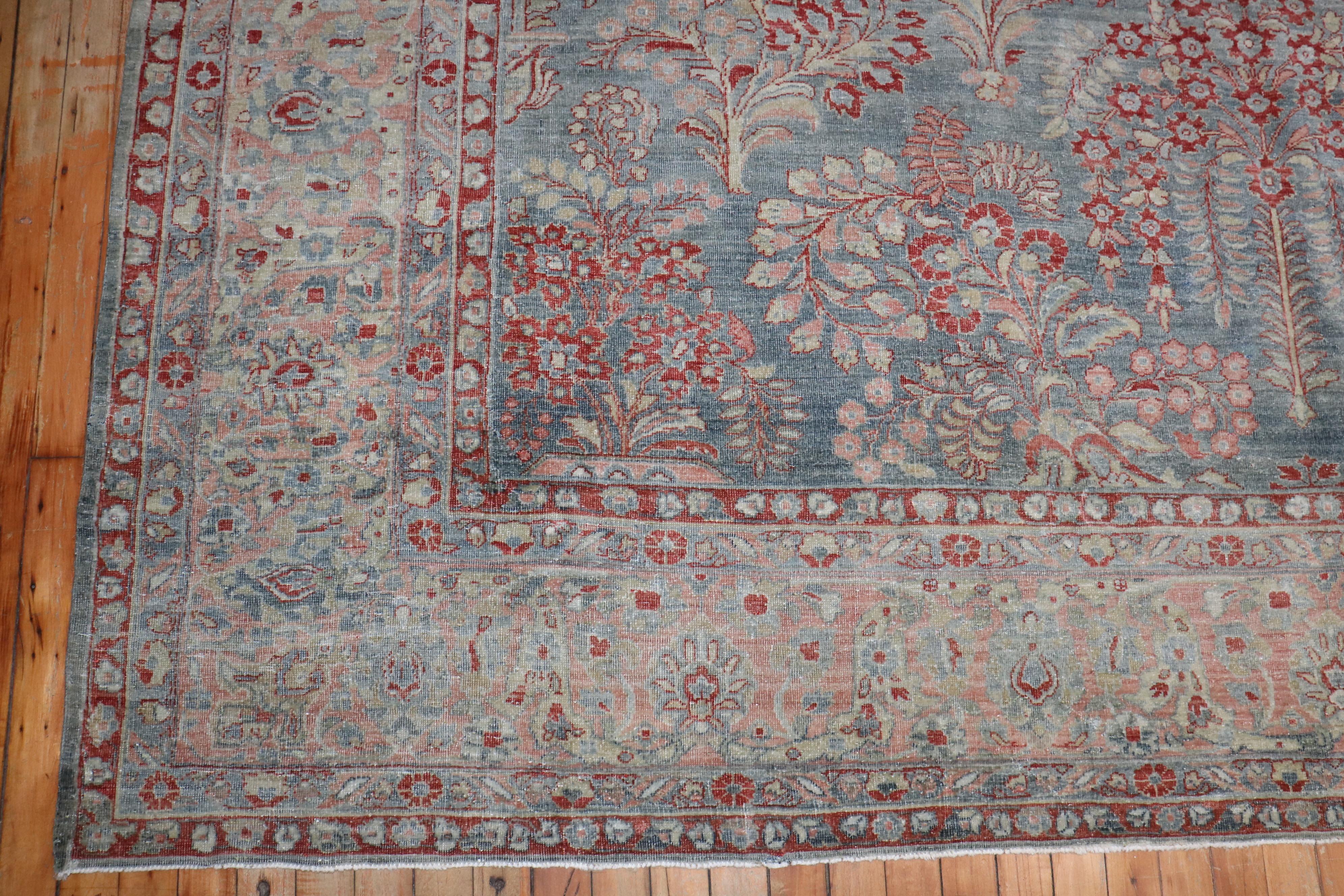 Zabihi Collection Blue Pink Persian Sarouk  Rug For Sale 1