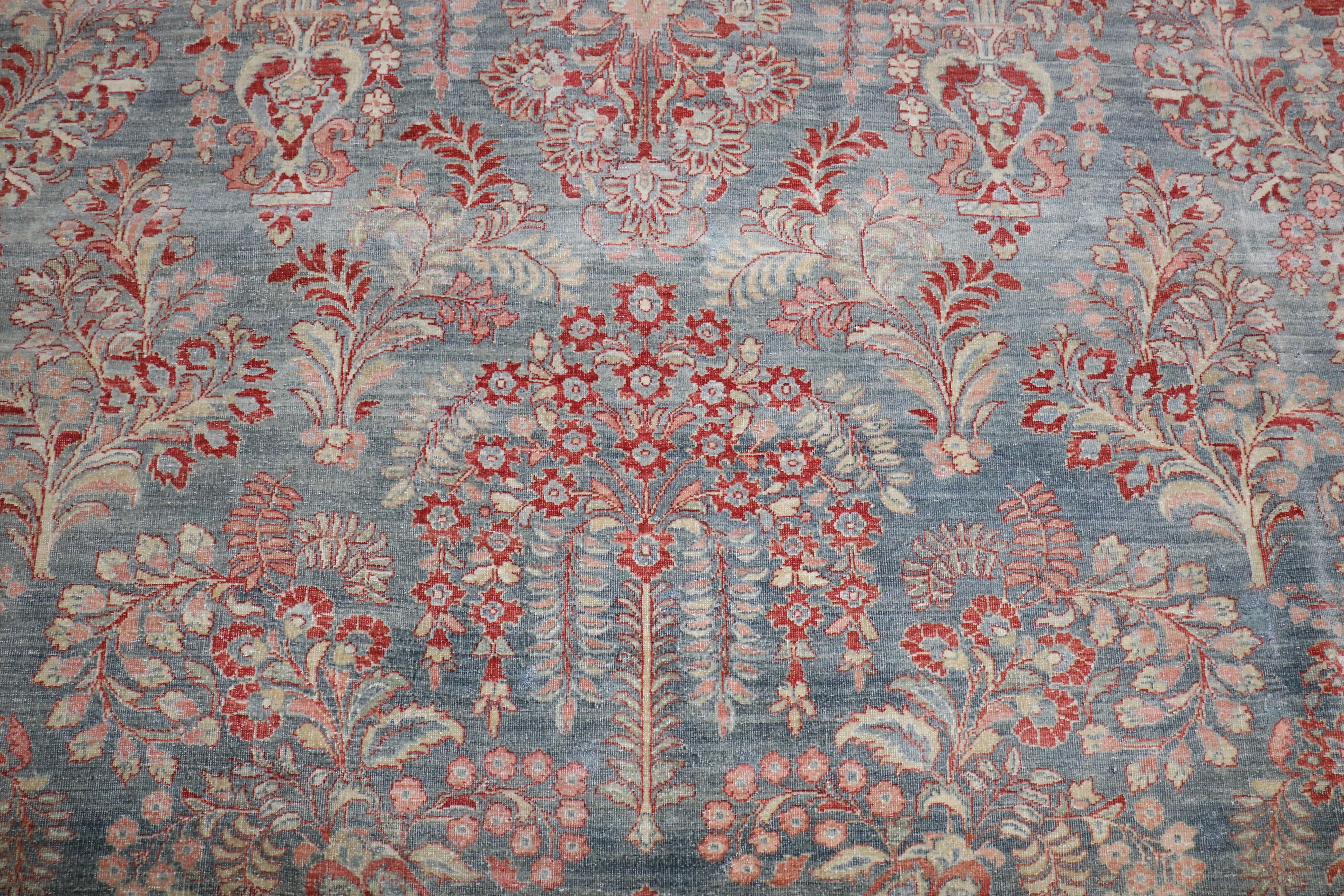 Zabihi Collection Blue Pink Persian Sarouk  Rug For Sale 2