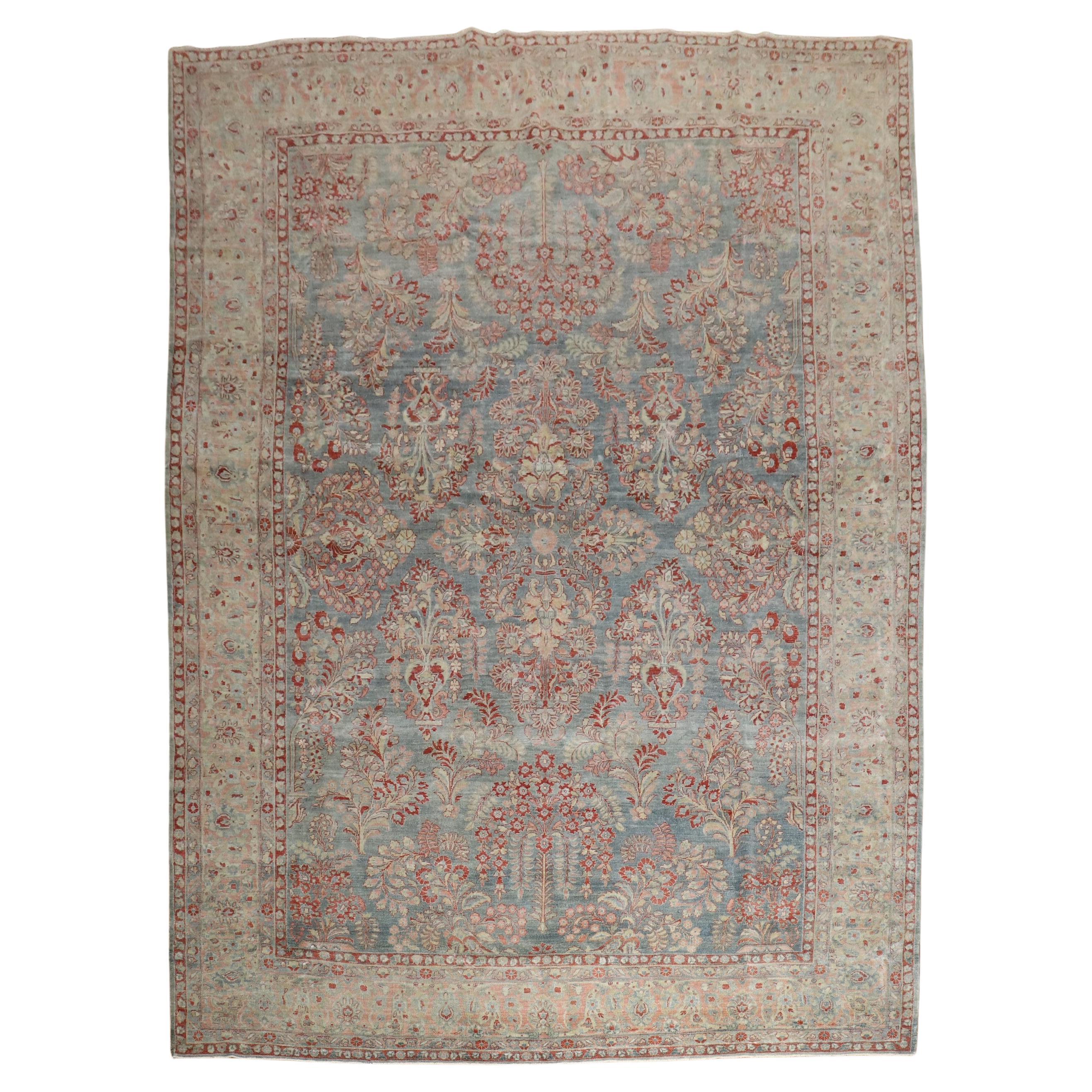 Zabihi Collection Blue Pink Persian Sarouk  Rug