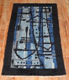 Zabihi Collection Blue Swedish Rya Mini Rug