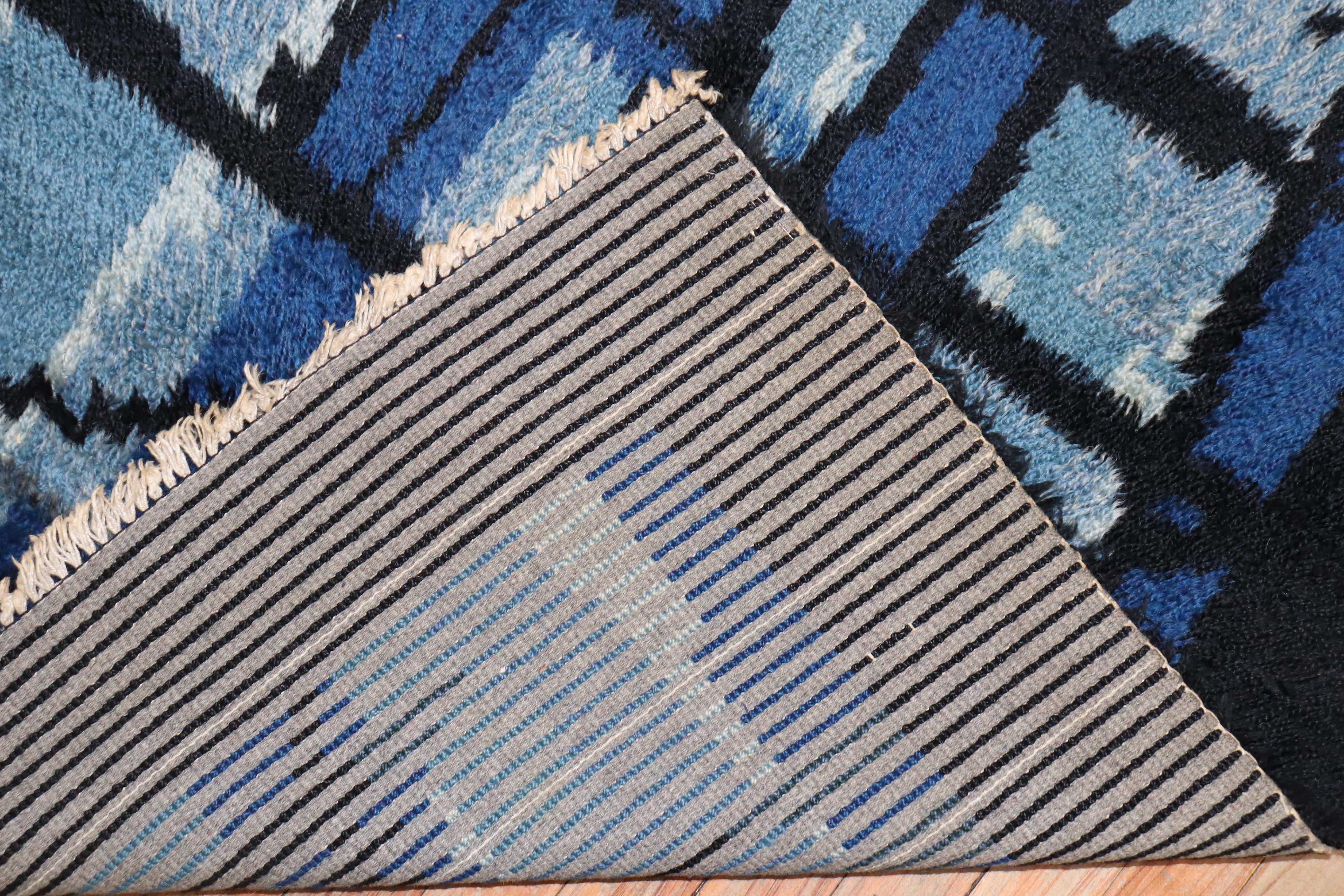 Zabihi Collection Blue Swedish Rya Mini Rug In Good Condition For Sale In New York, NY