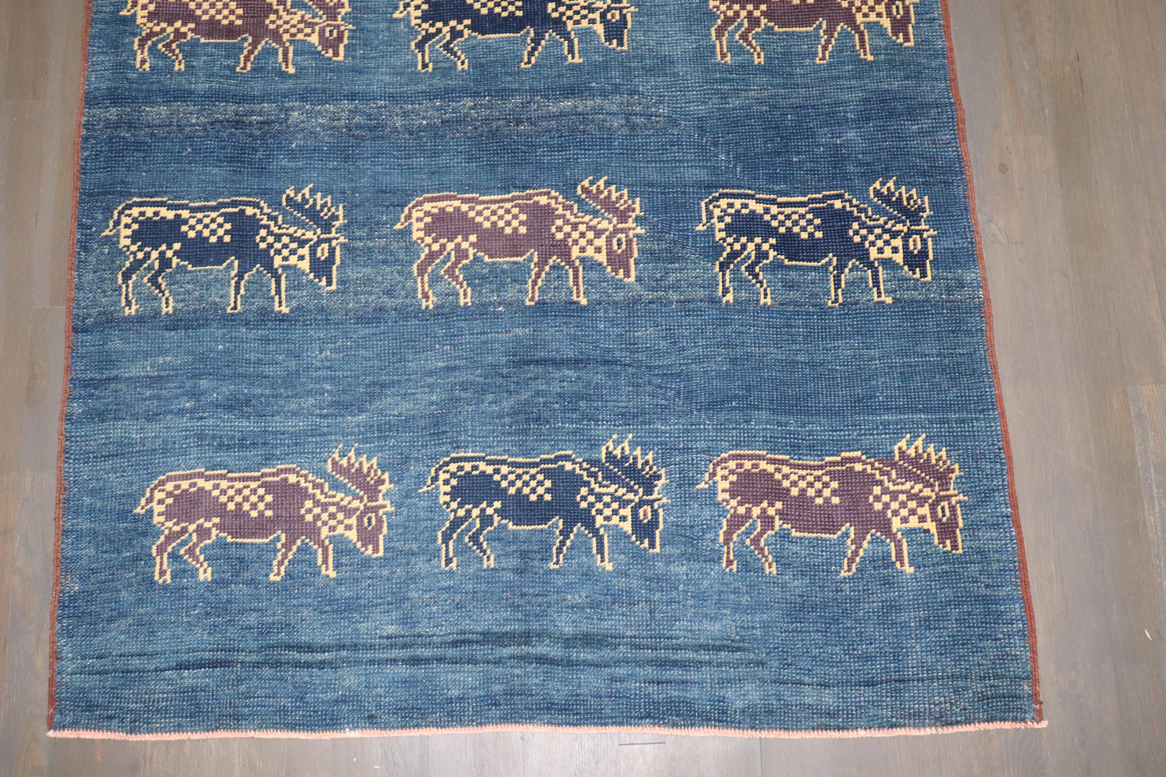 Zabihi Collection Blue Turkish Goat Accent Rug In Good Condition For Sale In New York, NY