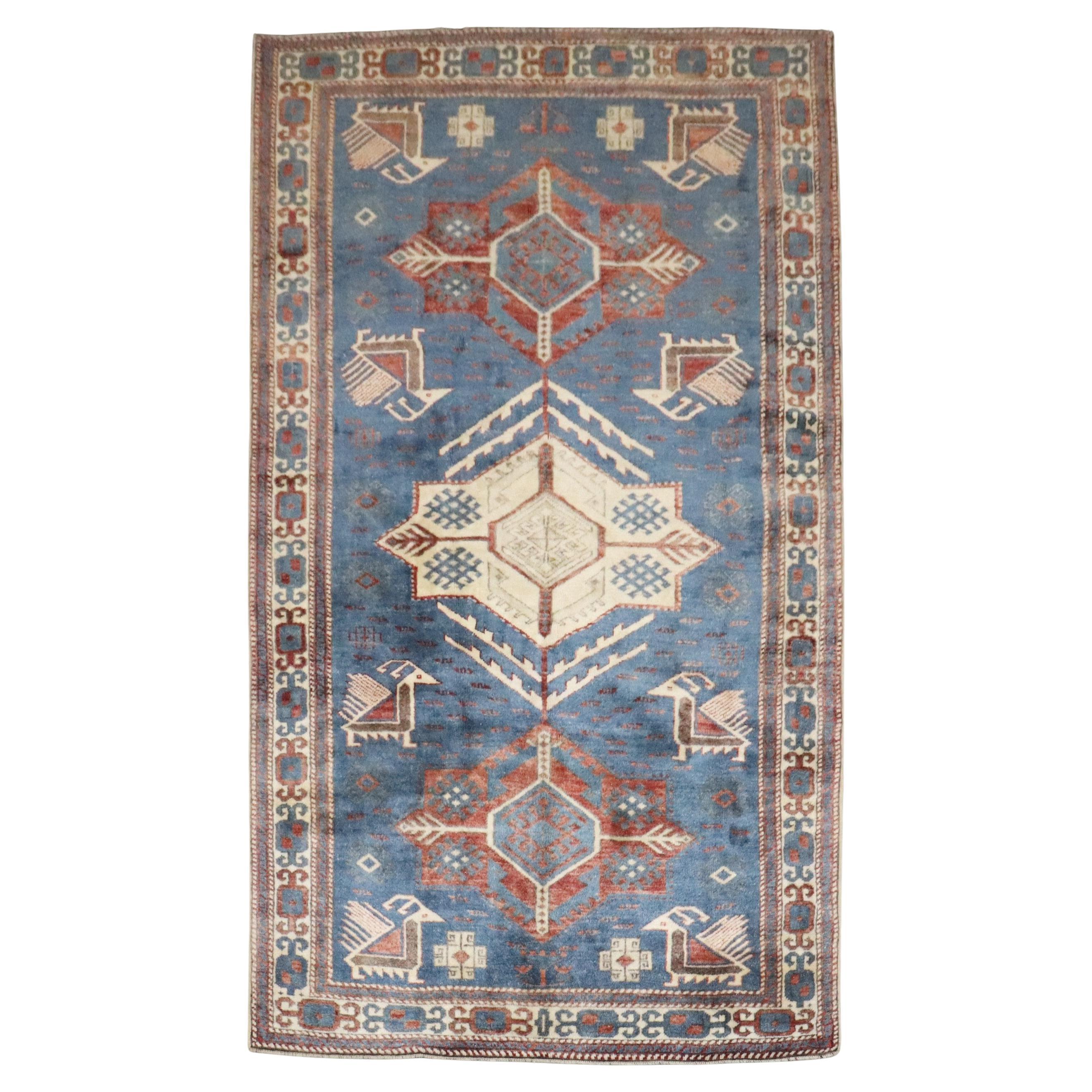 Zabihi Collection Blue Vintage Inspired Caucasian Rug (tapis caucasien d
inspiration vintage) en vente