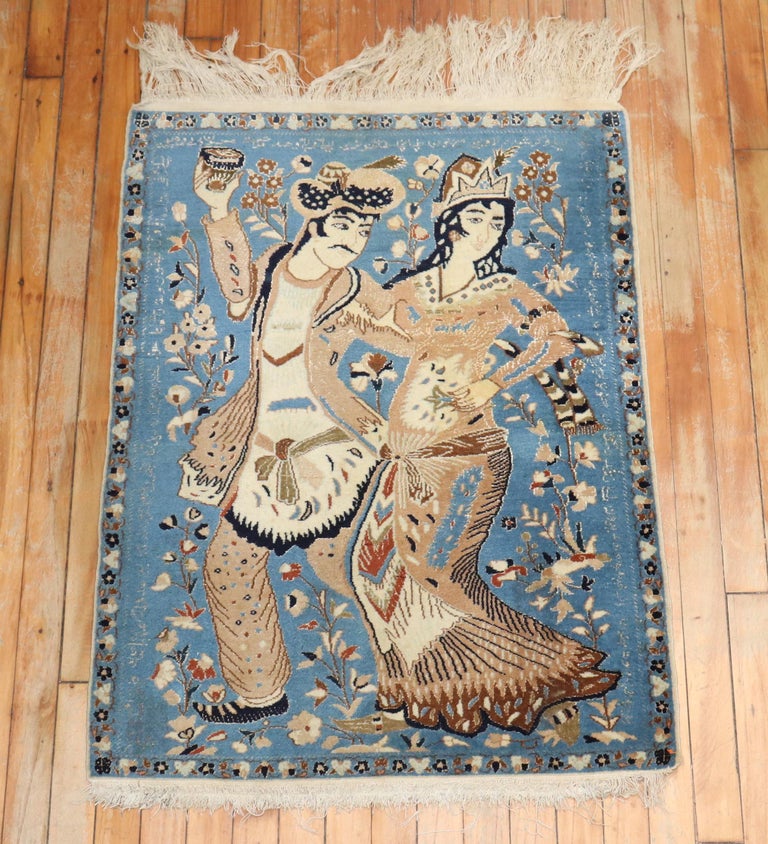 Tapis pictural persan Nain bleu de la collection Zabihi En vente sur 1stDibs