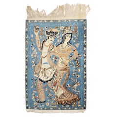 Zabihi Kollektion Blauer Vintage Persischer Nain Pictorial Teppich im Vintage-Stil