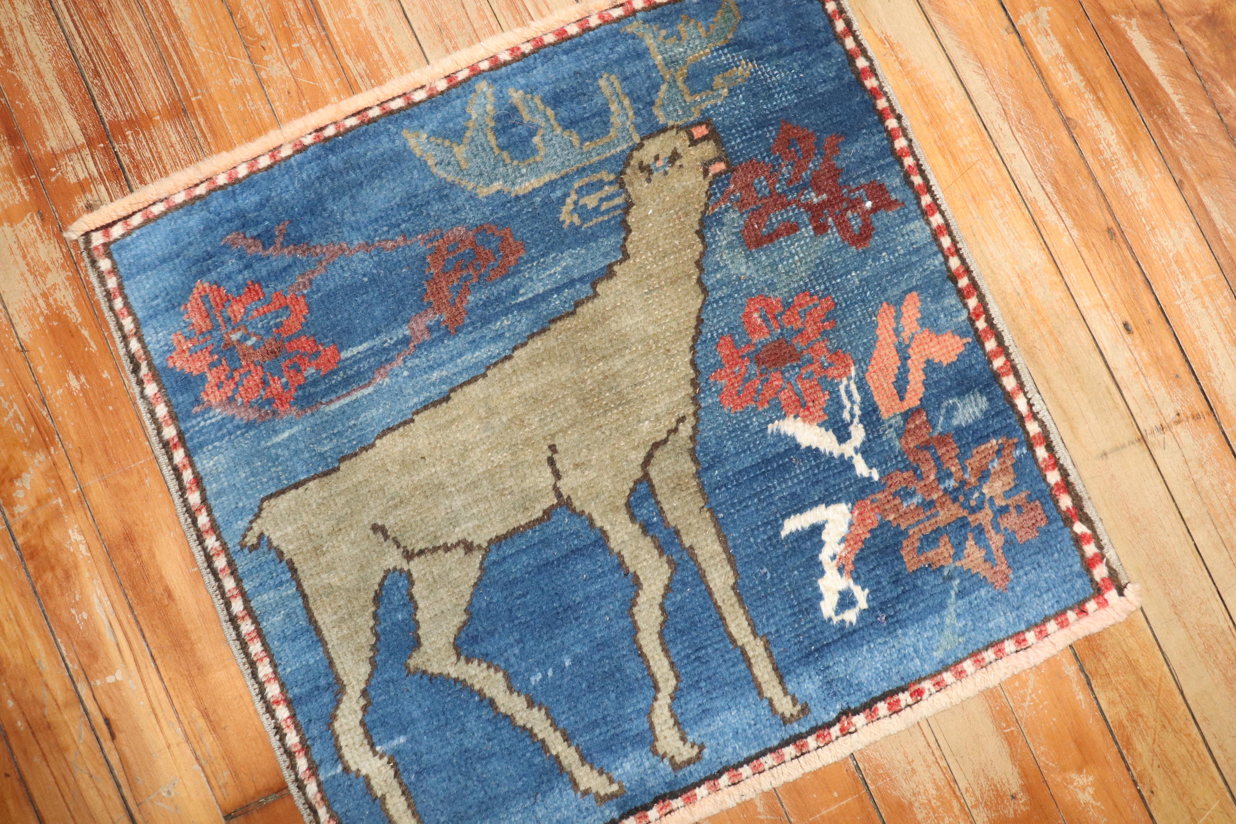 Zabihi Collection Blue Vintage Turkish Reindeer Animal Square Throw Rug ...