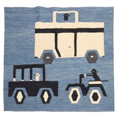Zabihi Collection BlueCars Motorcycle Vintage Kiilim Flat-Weave