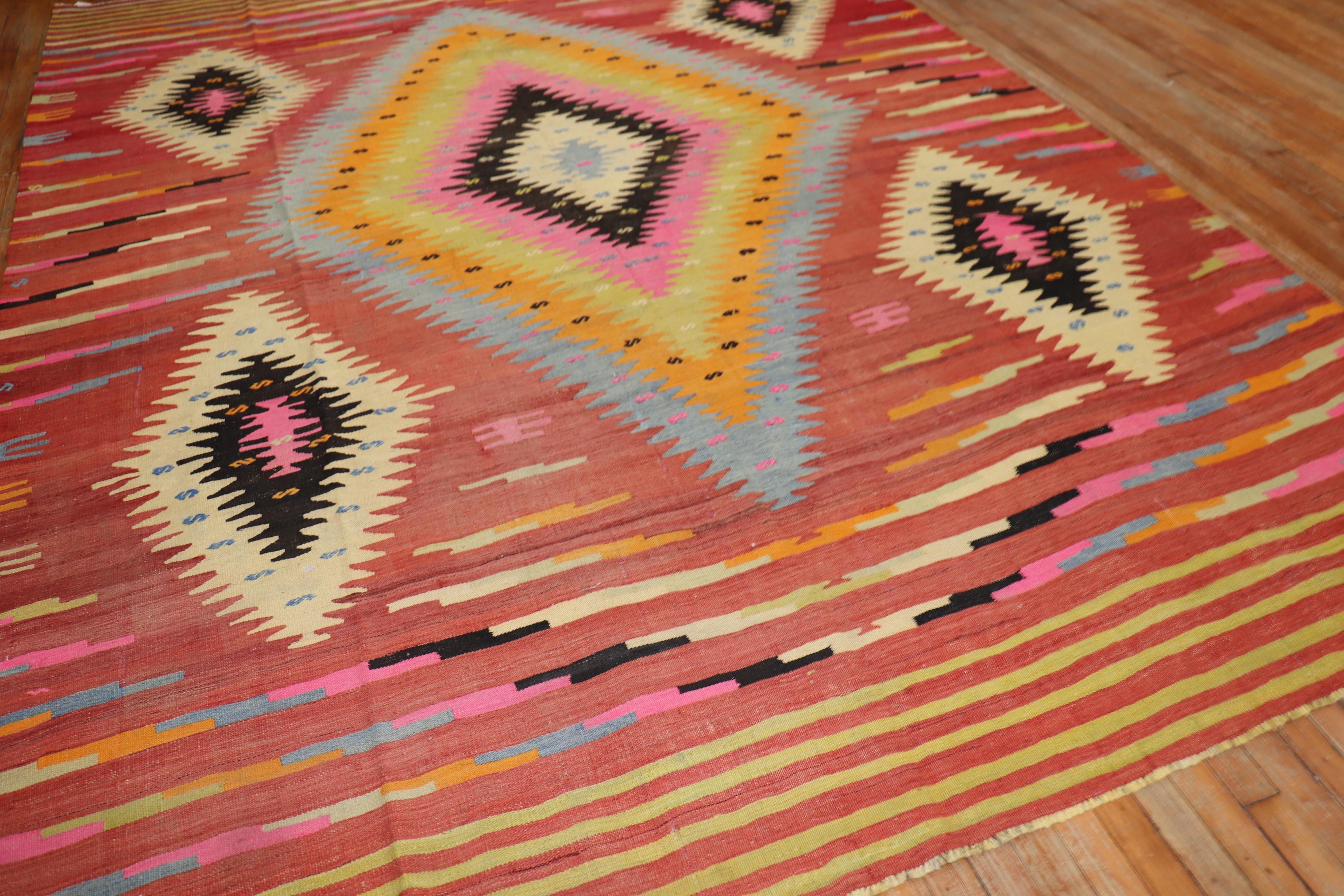 One of a kind 3rd quarter of the 20th Century Bohemian Style Turkish Kilim Flatweave

7'11'' x 11'1''