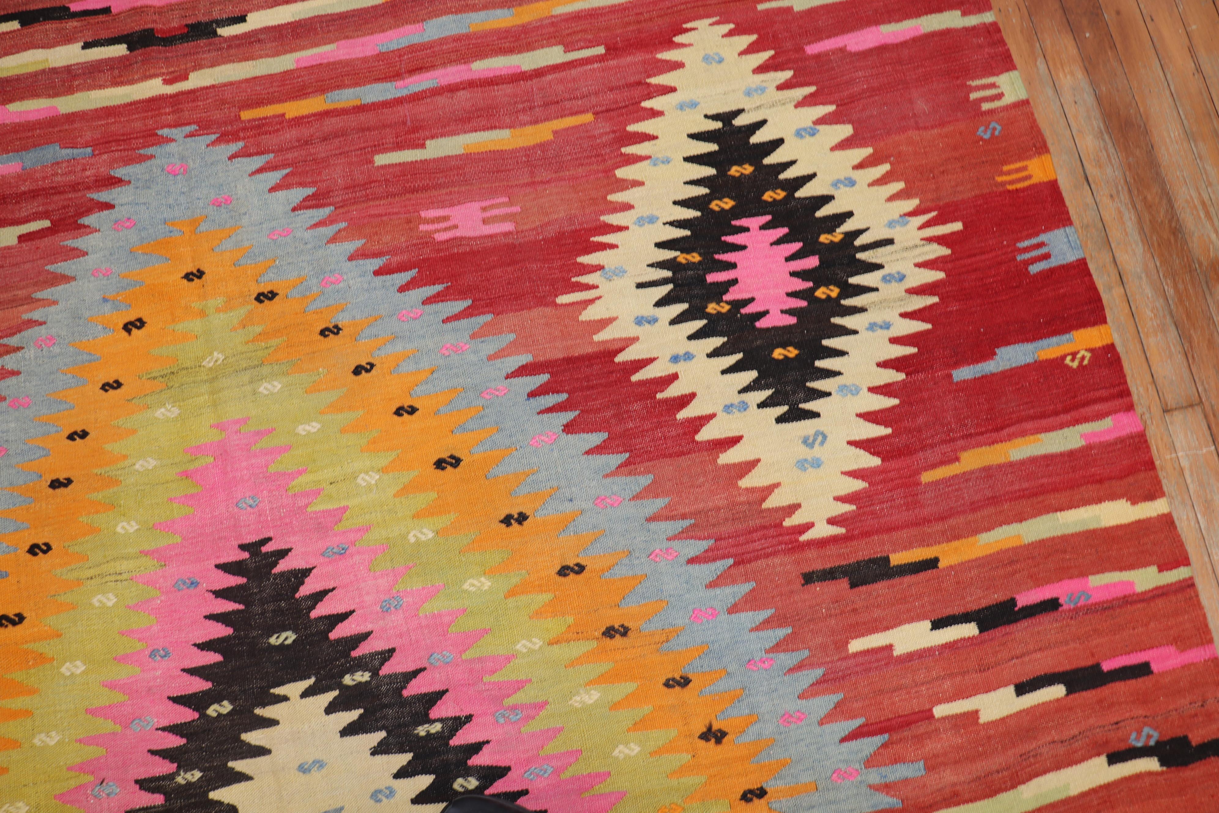 Zabihi Collection Bold Geometric Room Size Turkish Kilim  In Good Condition For Sale In New York, NY