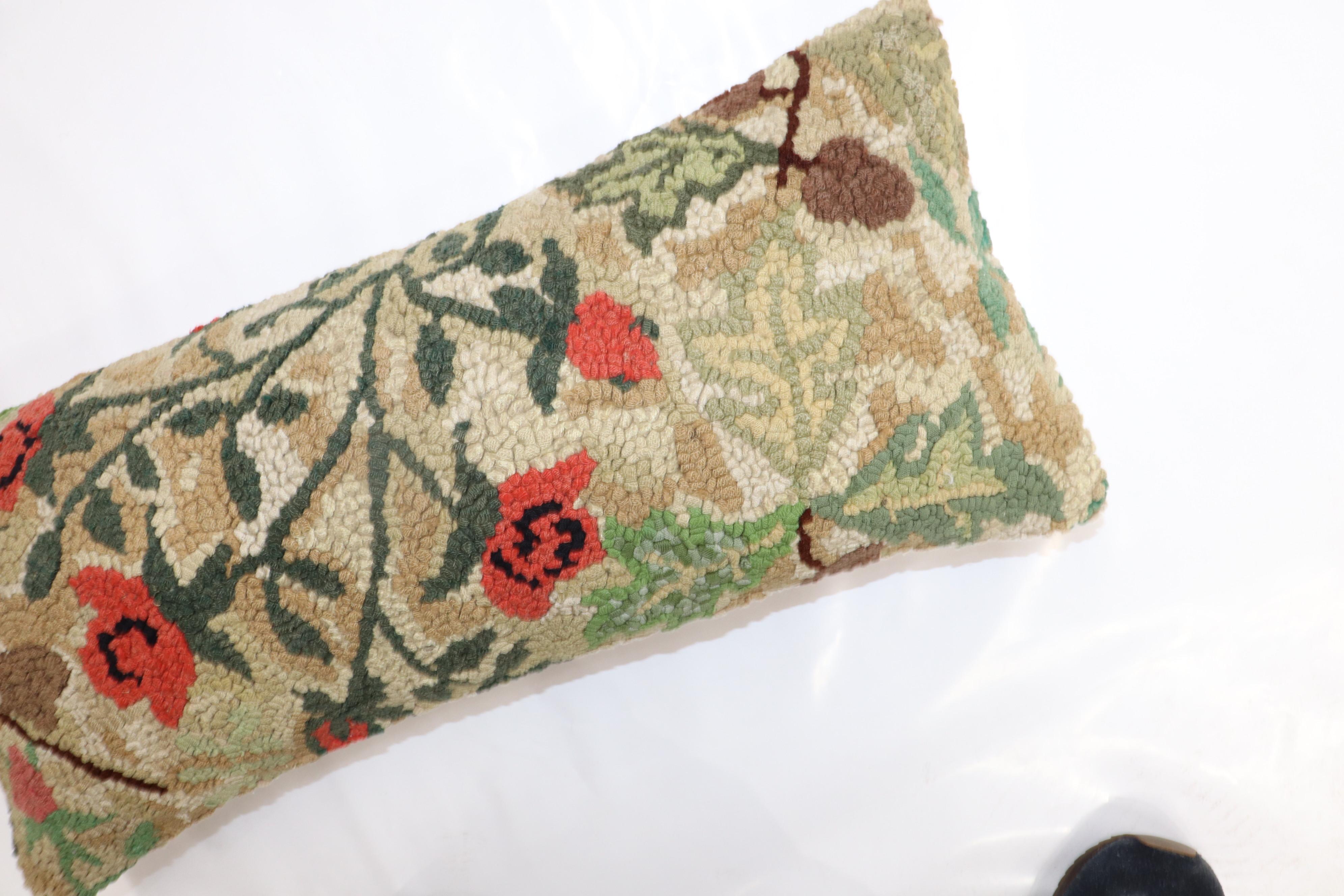 Zabihi Collection Bolster Size American Hooked Floral Rug Pillow In Good Condition For Sale In New York, NY