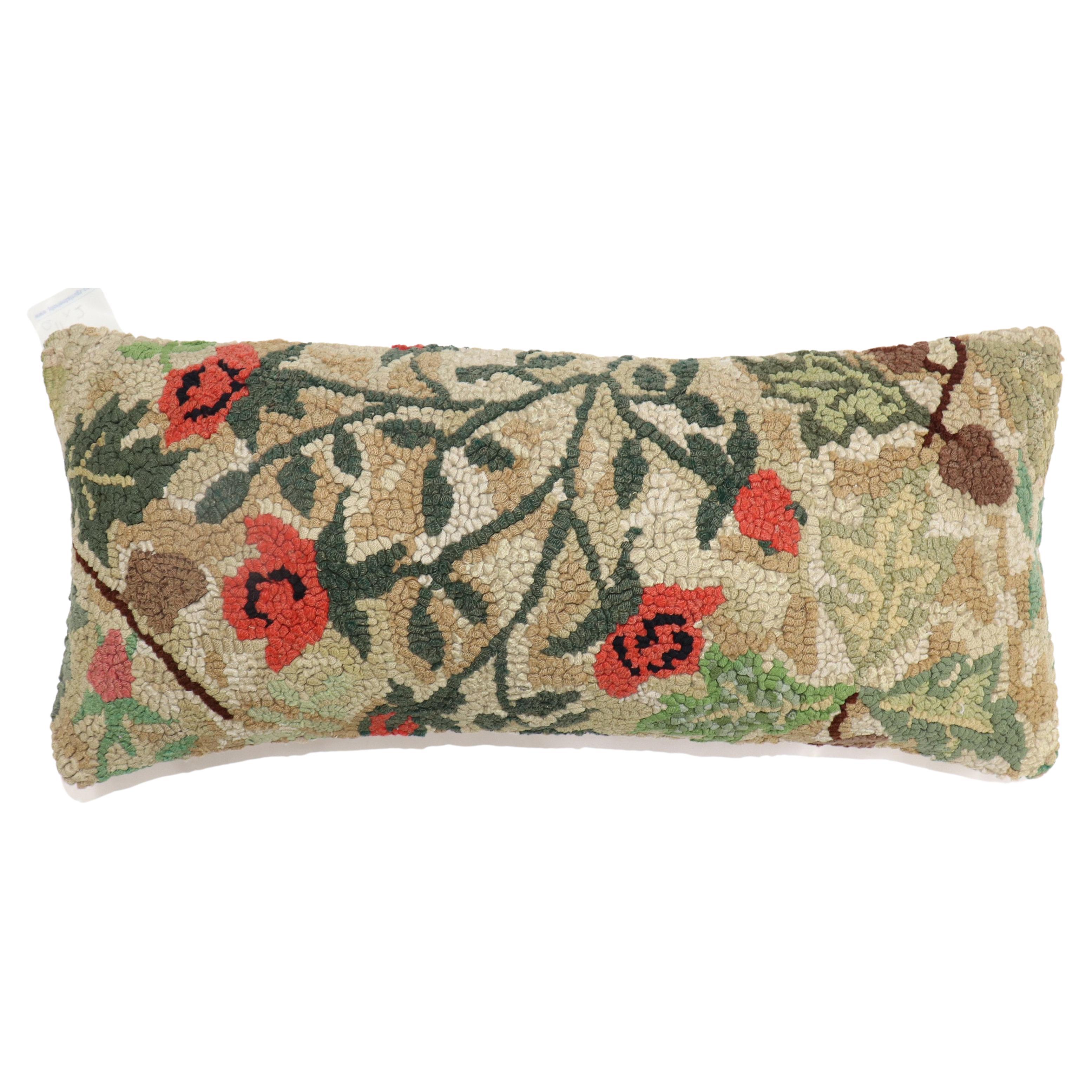 Zabihi Collection Bolster Size American Hooked Floral Rug Pillow For Sale