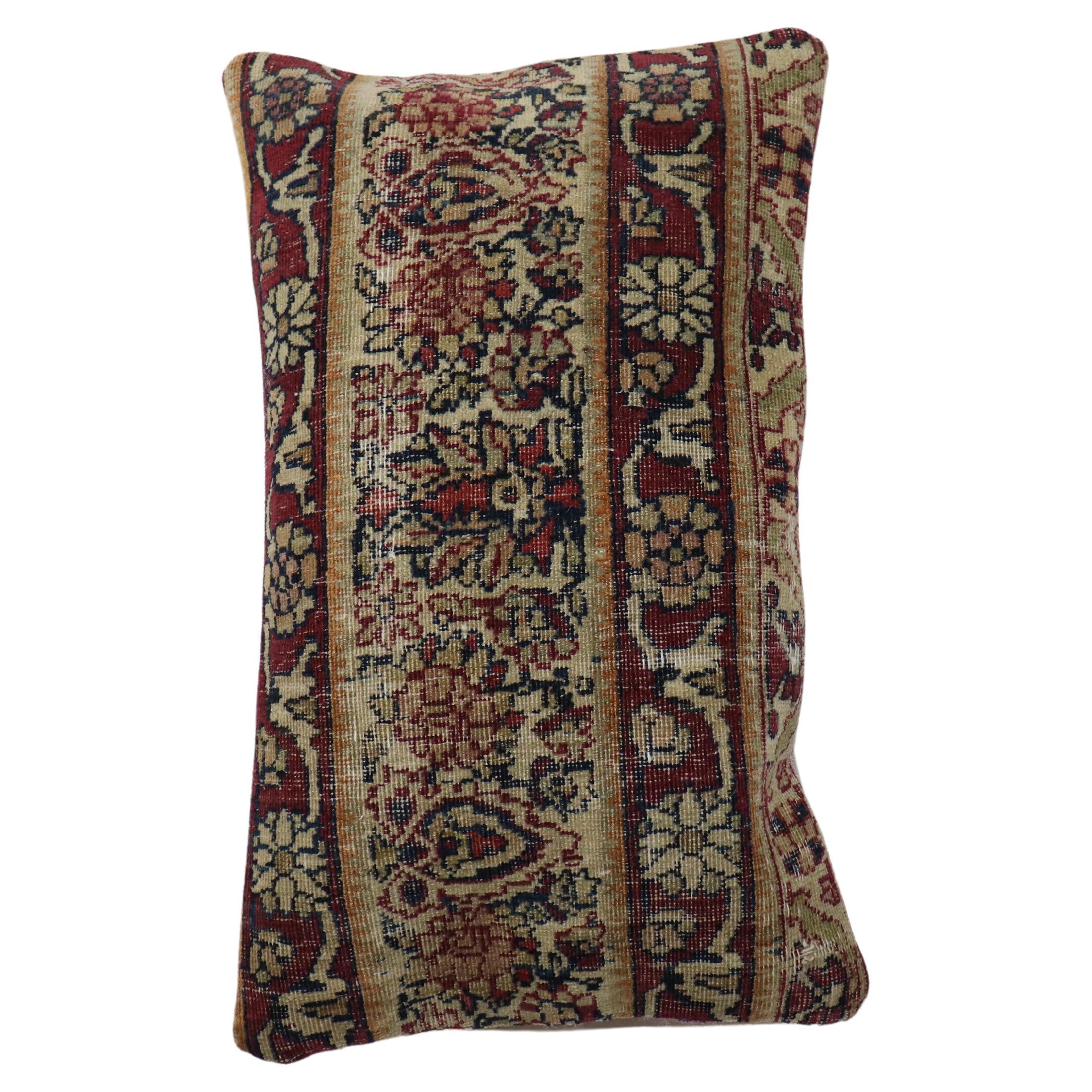 Bolster size Pillow made from a 19th-century Persian Kerman rug. Fill insert and zipper closure provided

Measures: 12