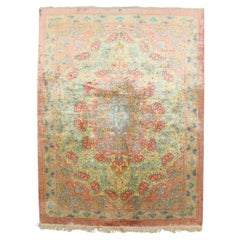 Zabihi Collection Botanical Silk Persian Qum Mini Rug