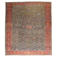 Magnifique tapis persan ancien Heriz de la collection Zabihi, vert émeraude surdimensionné