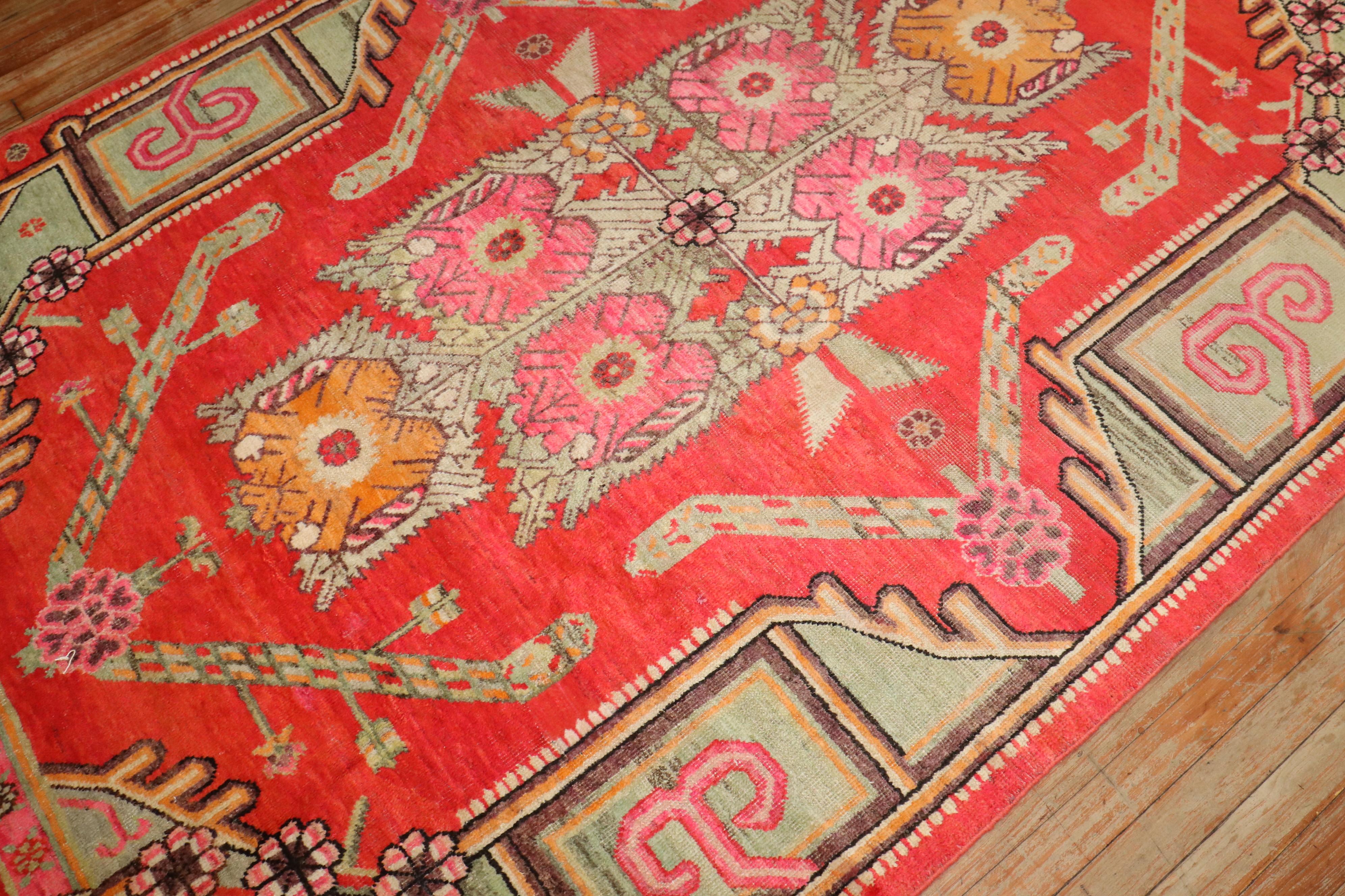 Agra Zabihi Collection Bright Color Samarkand Khotan Rug For Sale
