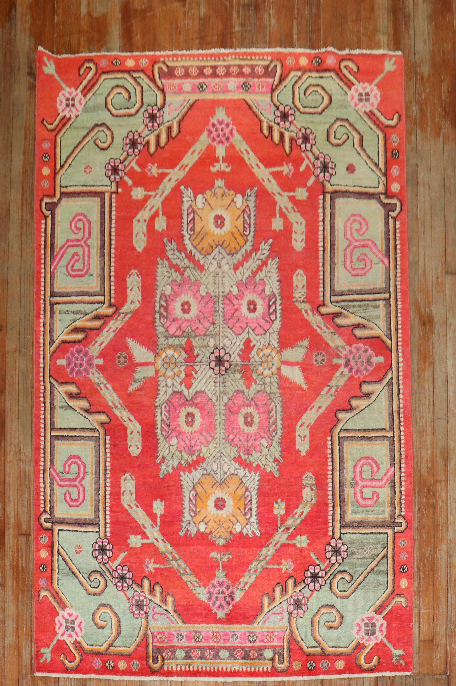 East Turkestani Zabihi Collection Bright Color Samarkand Khotan Rug For Sale