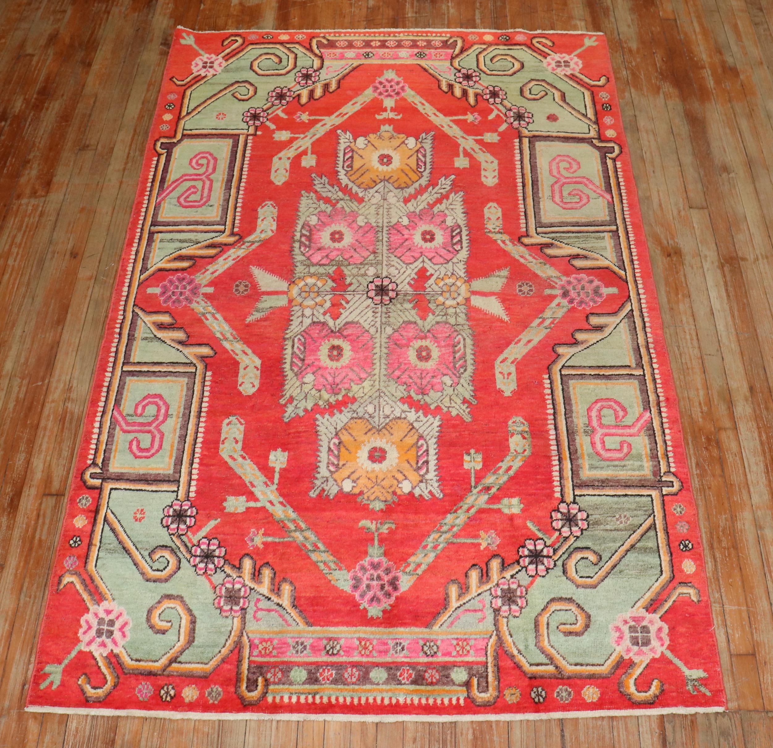 Zabihi Collection Leuchtende Farbe Samarkand Khotan Teppich (Handgeknüpft) im Angebot