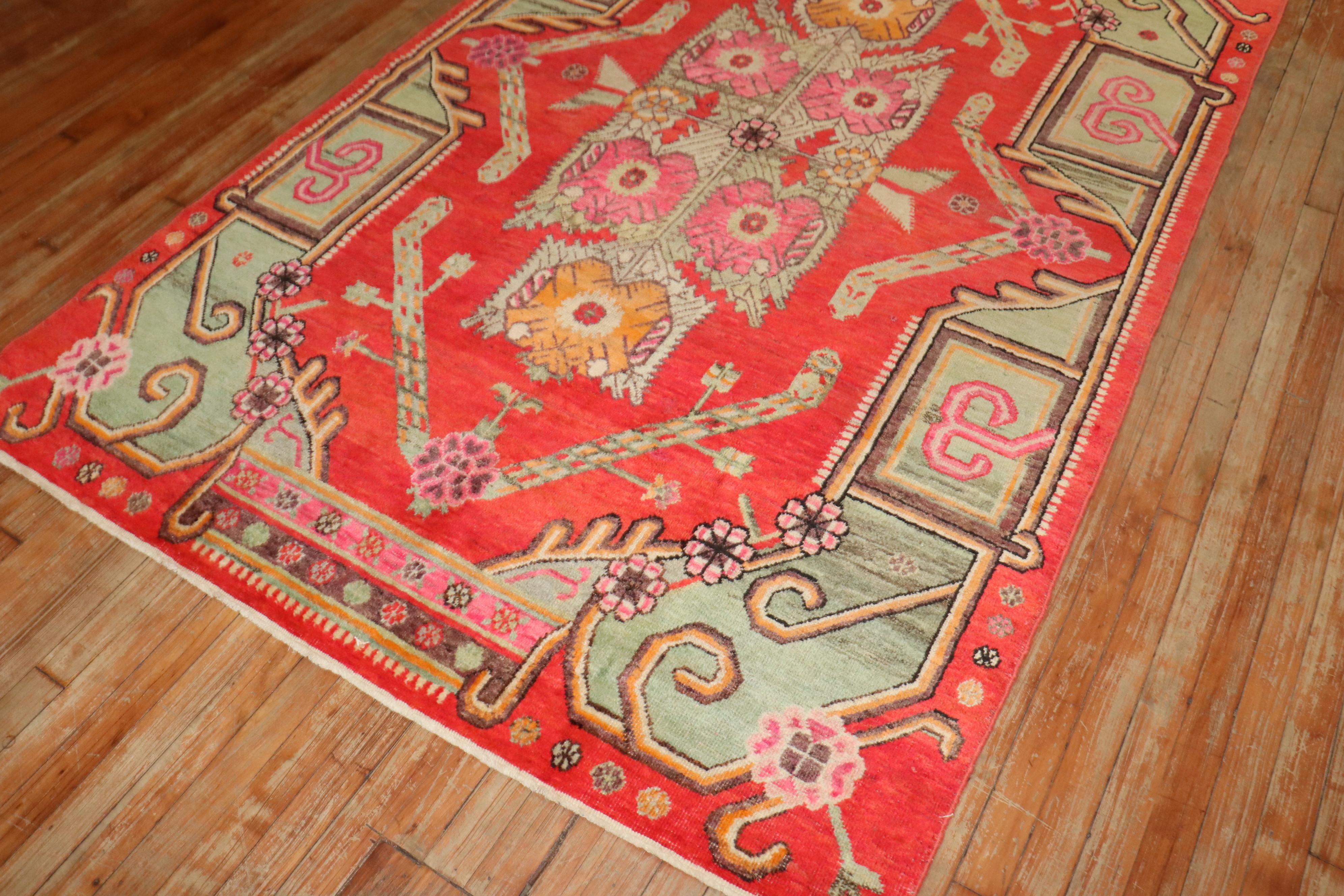 Zabihi Collection Bright Color Samarkand Khotan Rug In Good Condition For Sale In New York, NY