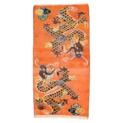 Zabihi Collection Bright Orange Dragon Vintage Tibetan Rug (tapis tibétain vintage)