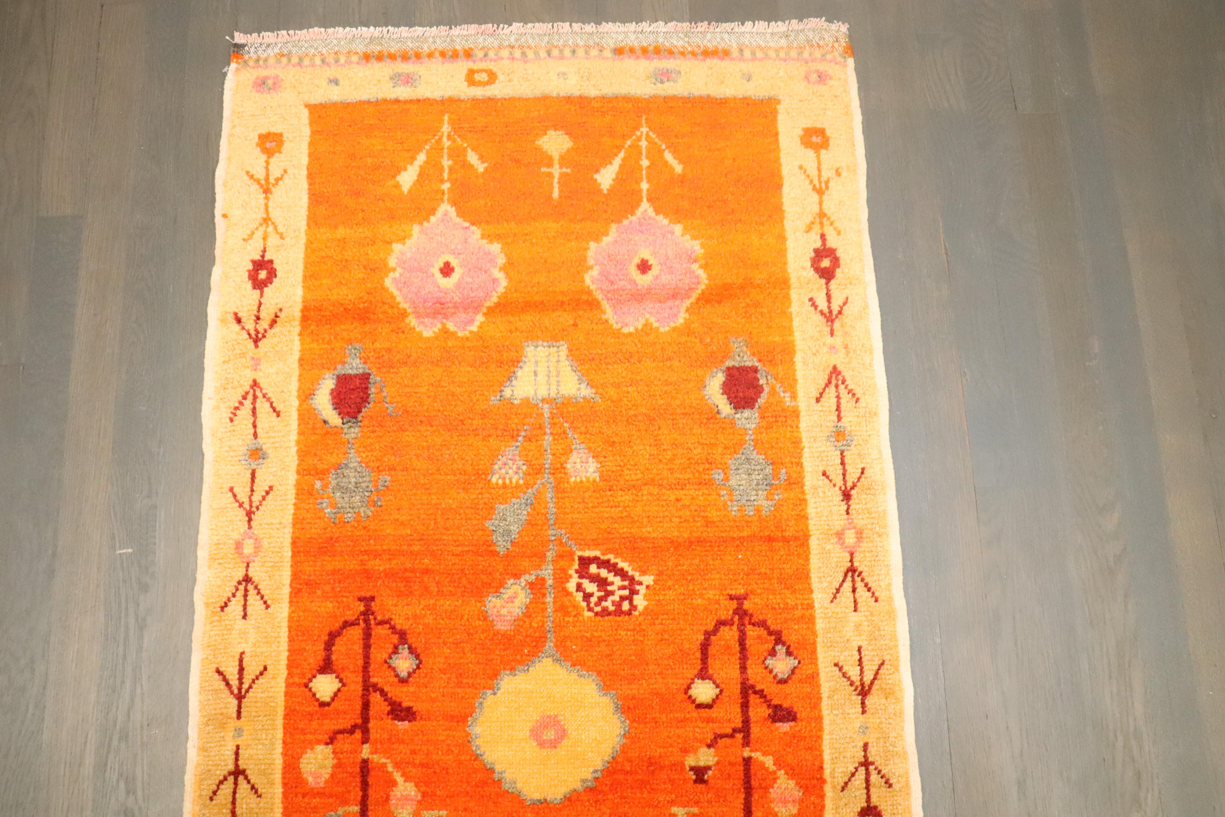 Zabihi Collection Bright Orange Vintage Turkish Anatolian Rug In Good Condition For Sale In New York, NY