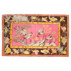 Zabihi Collection Bright Pink Antique Worn Flamingo Pictorial Khotan Rug