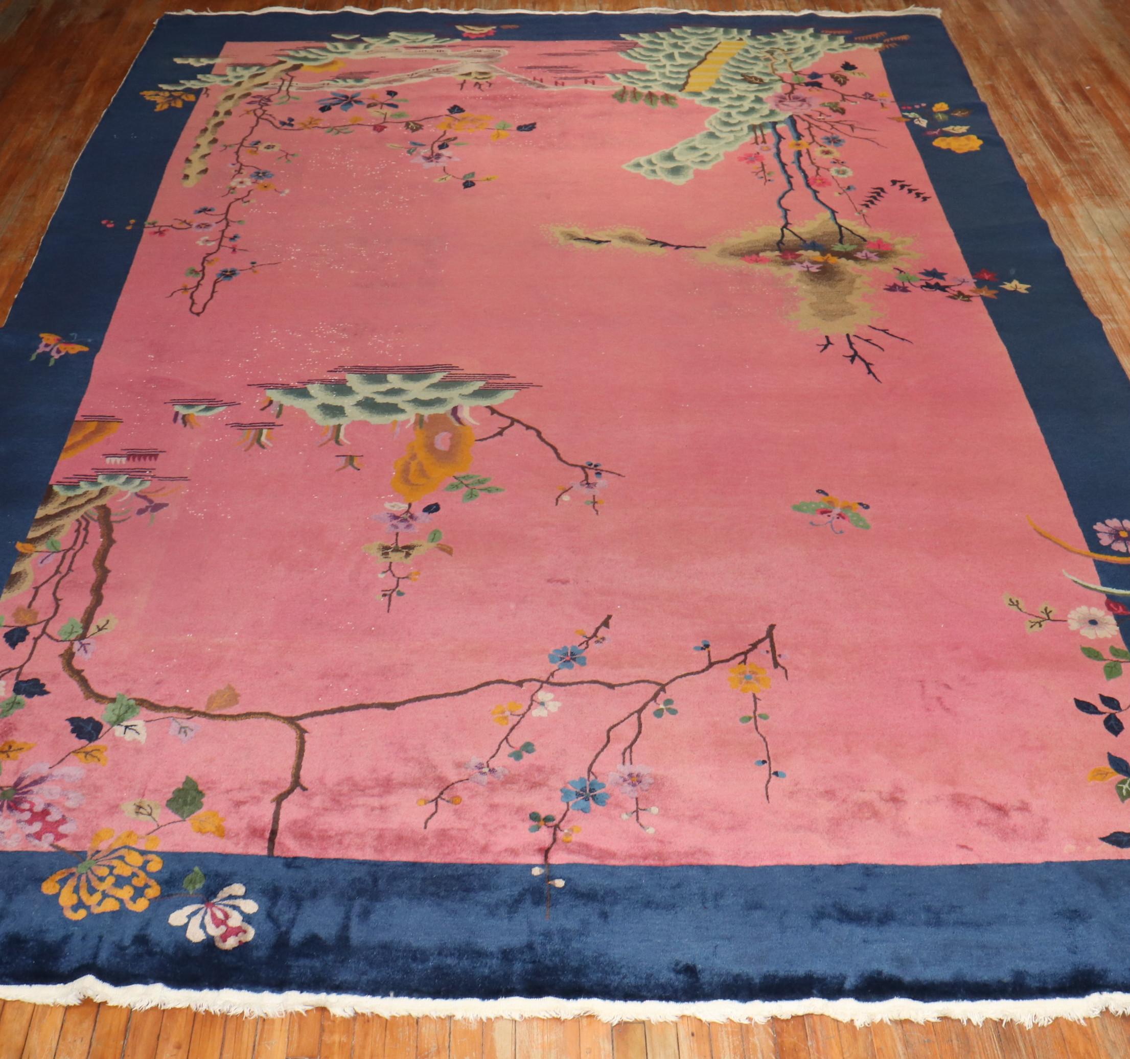 Zabihi Collection Bright Pink Chinese Art Deco Large Room Size Rug im Angebot 2