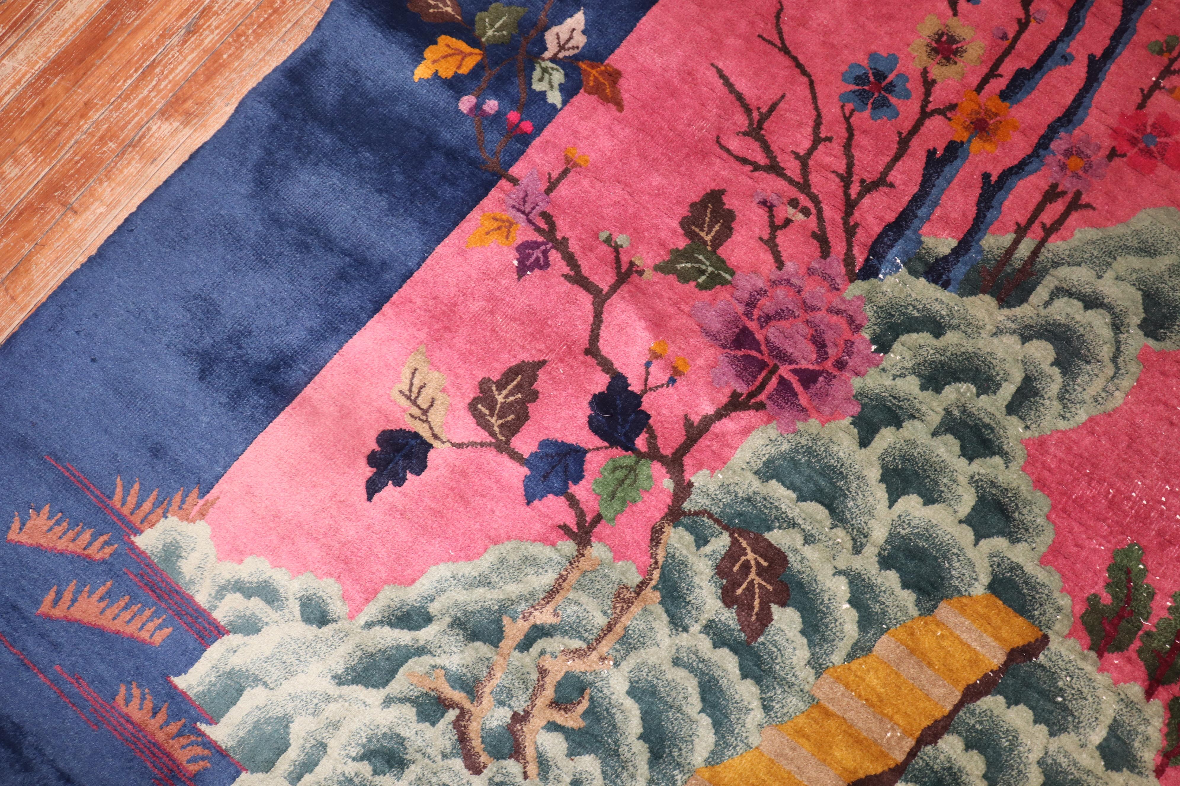 Zabihi Collection Bright Pink Chinese Art Deco Large Room Size Rug im Zustand „Gut“ im Angebot in New York, NY