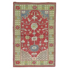 Zabihi Collection Bright Red Green Turkish Oushak Accent Size Rug