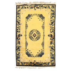 Zabihi Collection Bright Yellow Fine Chinese Rug