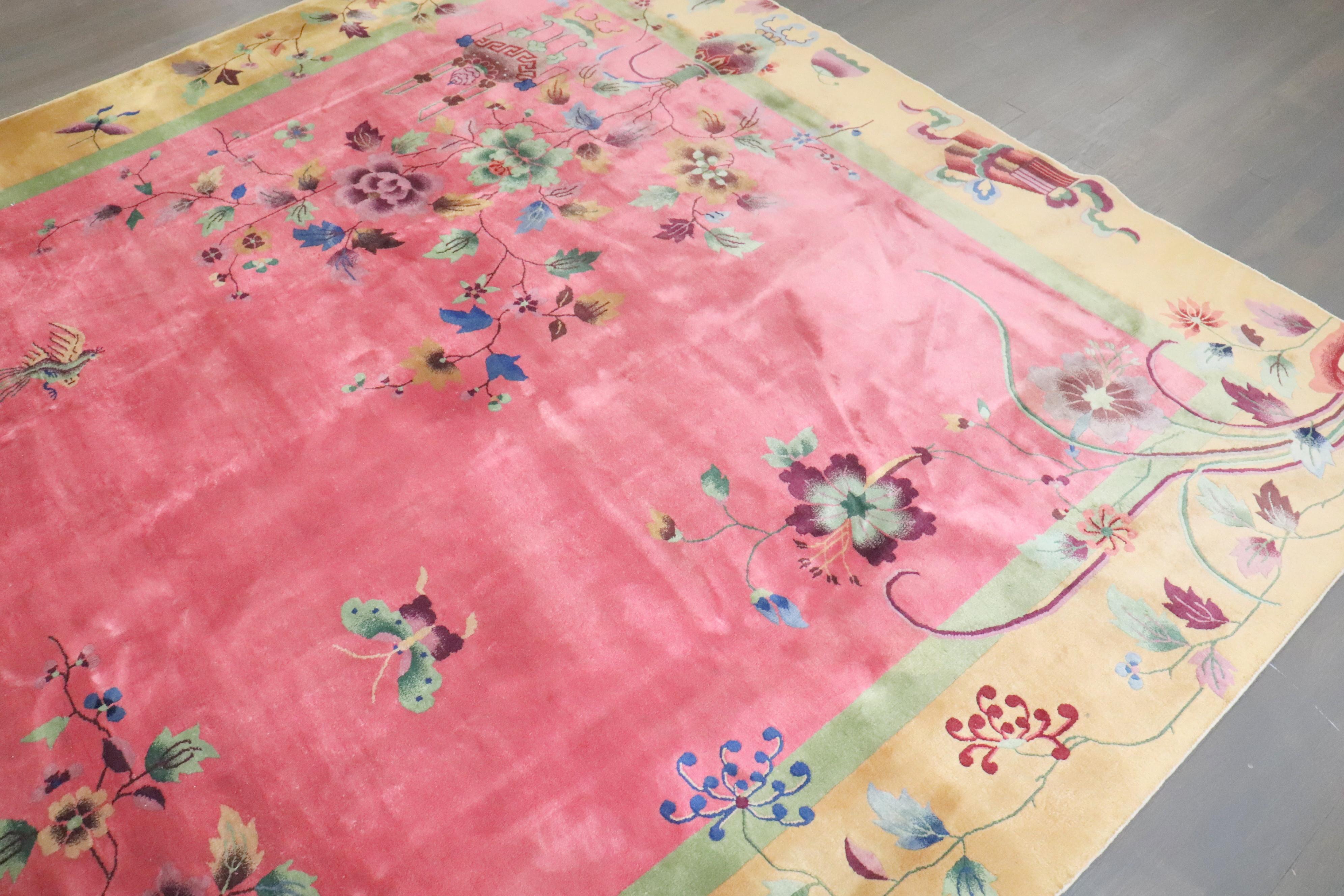 Zabihi Kollektion Rosa antiker chinesischer Art déco-Teppich im Art déco-Stil im Angebot 2