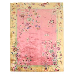 Zabihi Collection Bring Pink Antique Chinese Art Deco Carpet