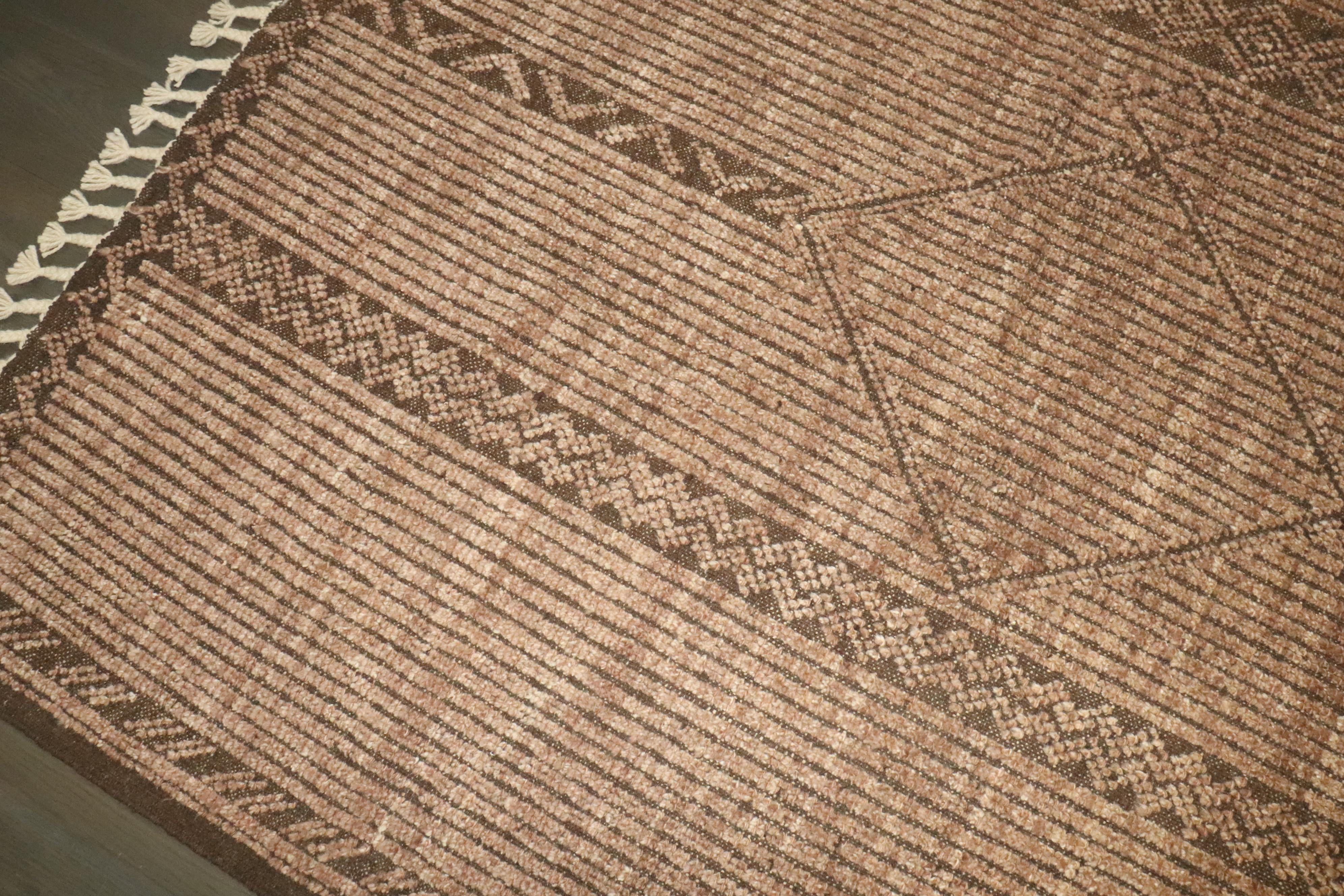 Wool Zabihi Collection Brown Afghan Vintage Inspired African Tuareg Rug For Sale