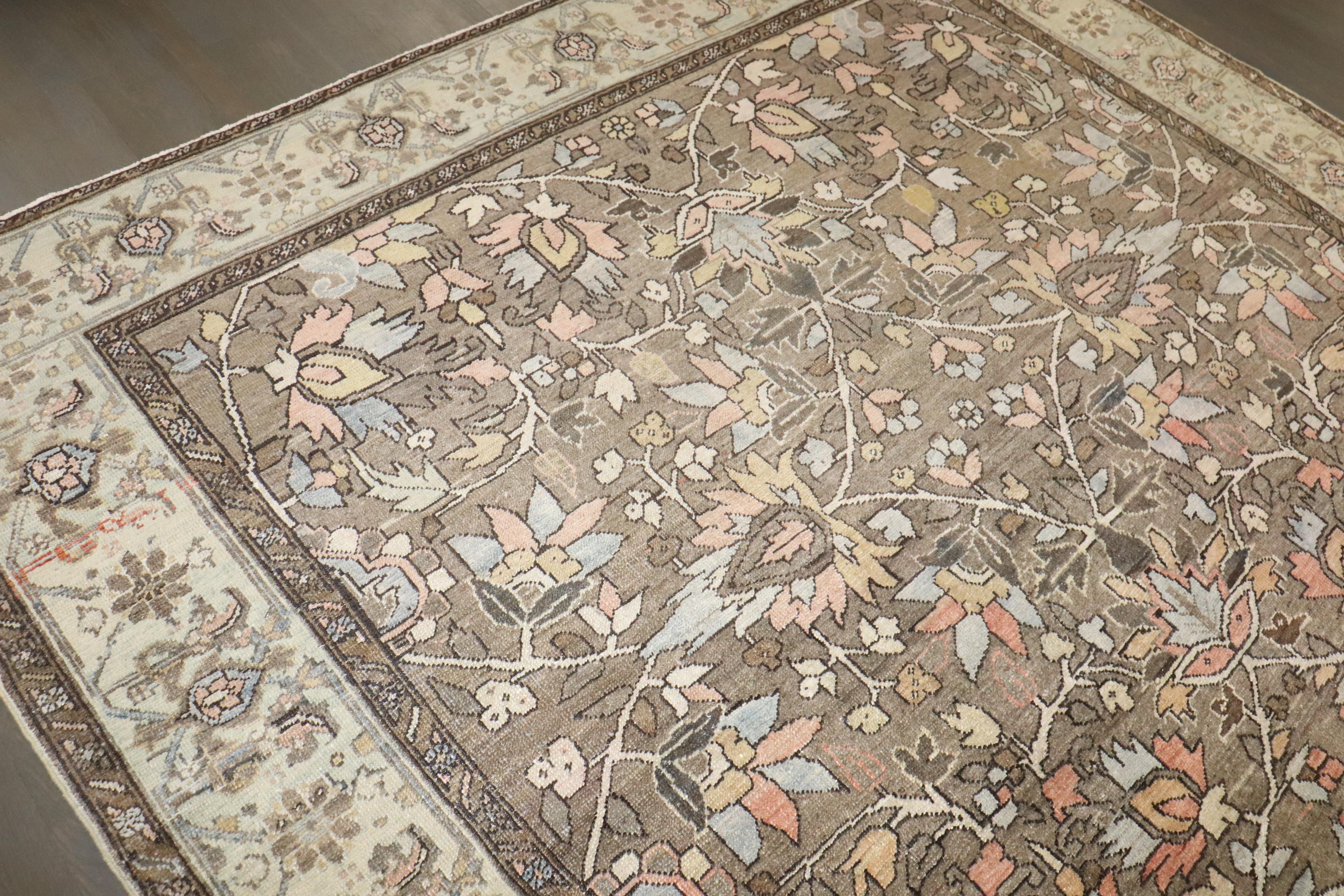 Zabihi Collection Brown Antique Persian Heriz Carpet In Good Condition For Sale In New York, NY
