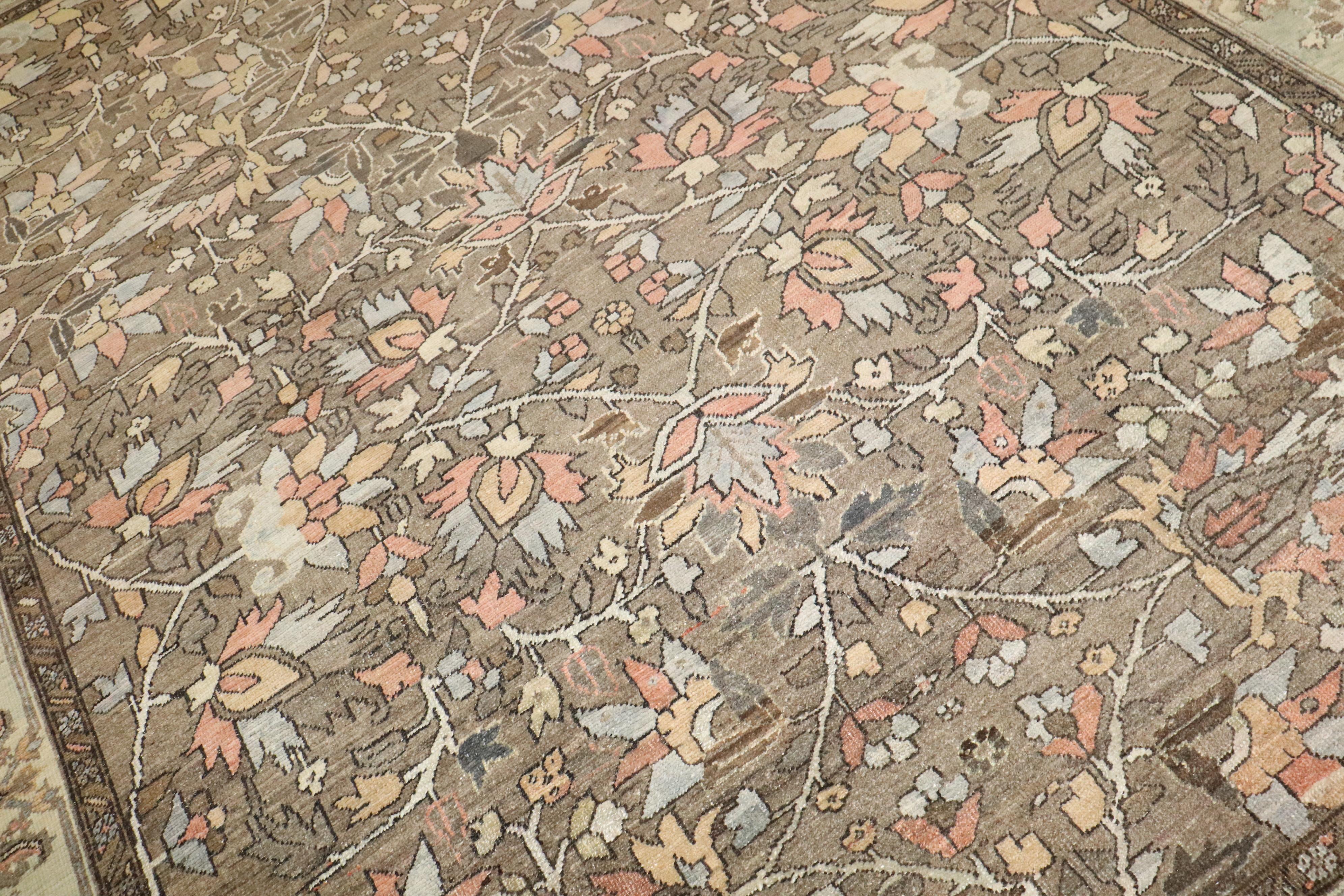 Wool Zabihi Collection Brown Antique Persian Heriz Carpet For Sale