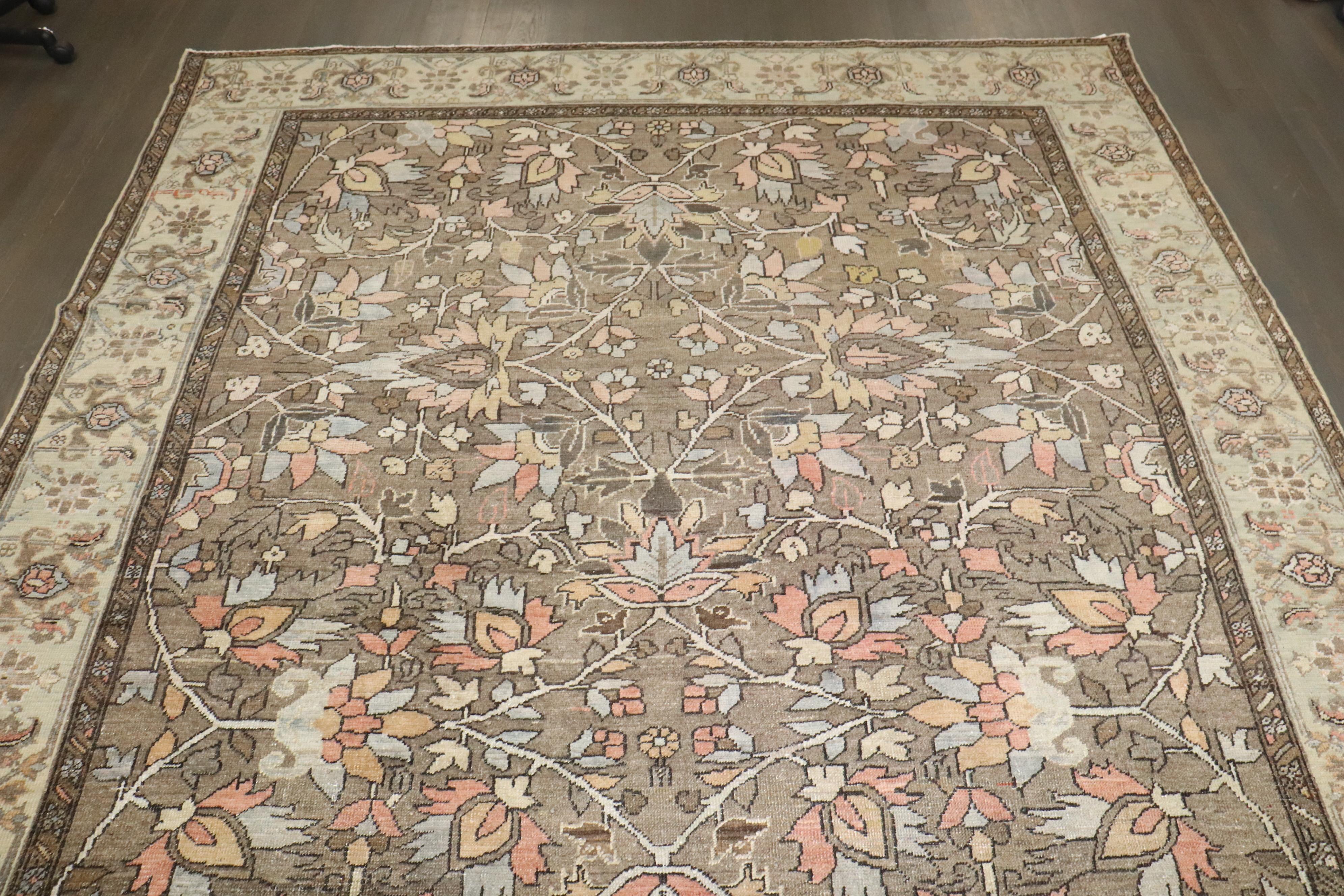 Zabihi Collection Brown Antique Persian Heriz Carpet For Sale 1